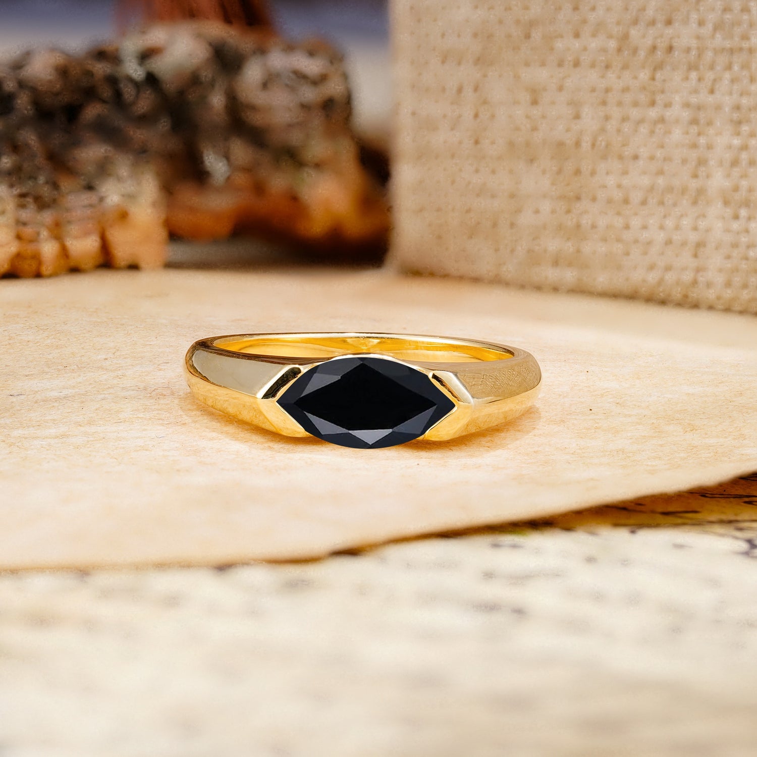 Classic Unique 3-Prong Pear Cut Black Onyx Two stones Engagement Ring - Additional view