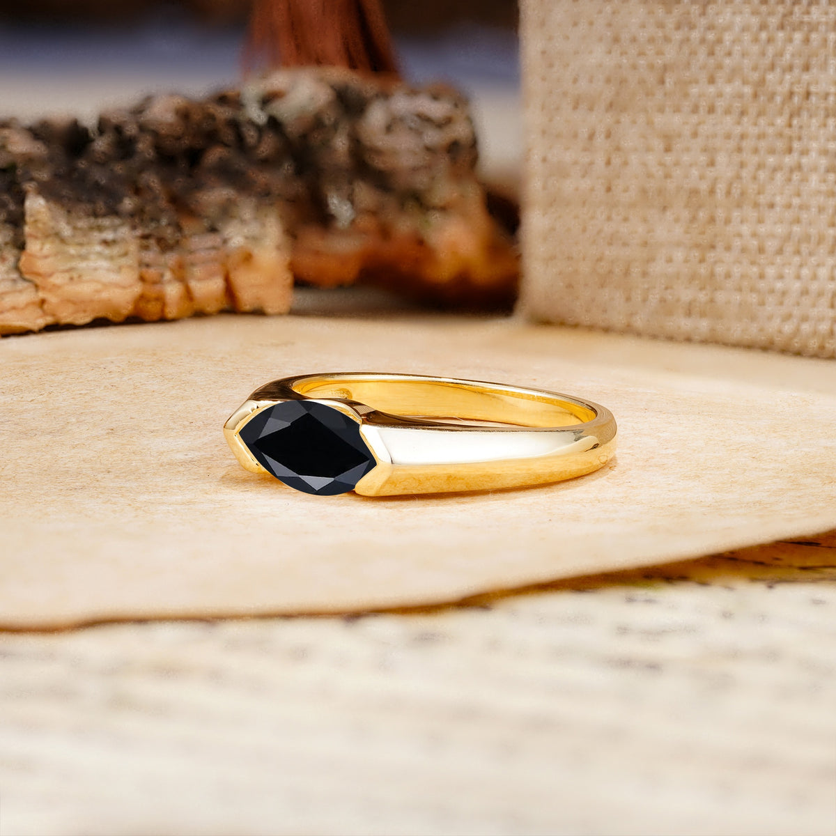 Classic Unique 3-Prong Pear Cut Black Onyx Two stones Engagement Ring - Additional view