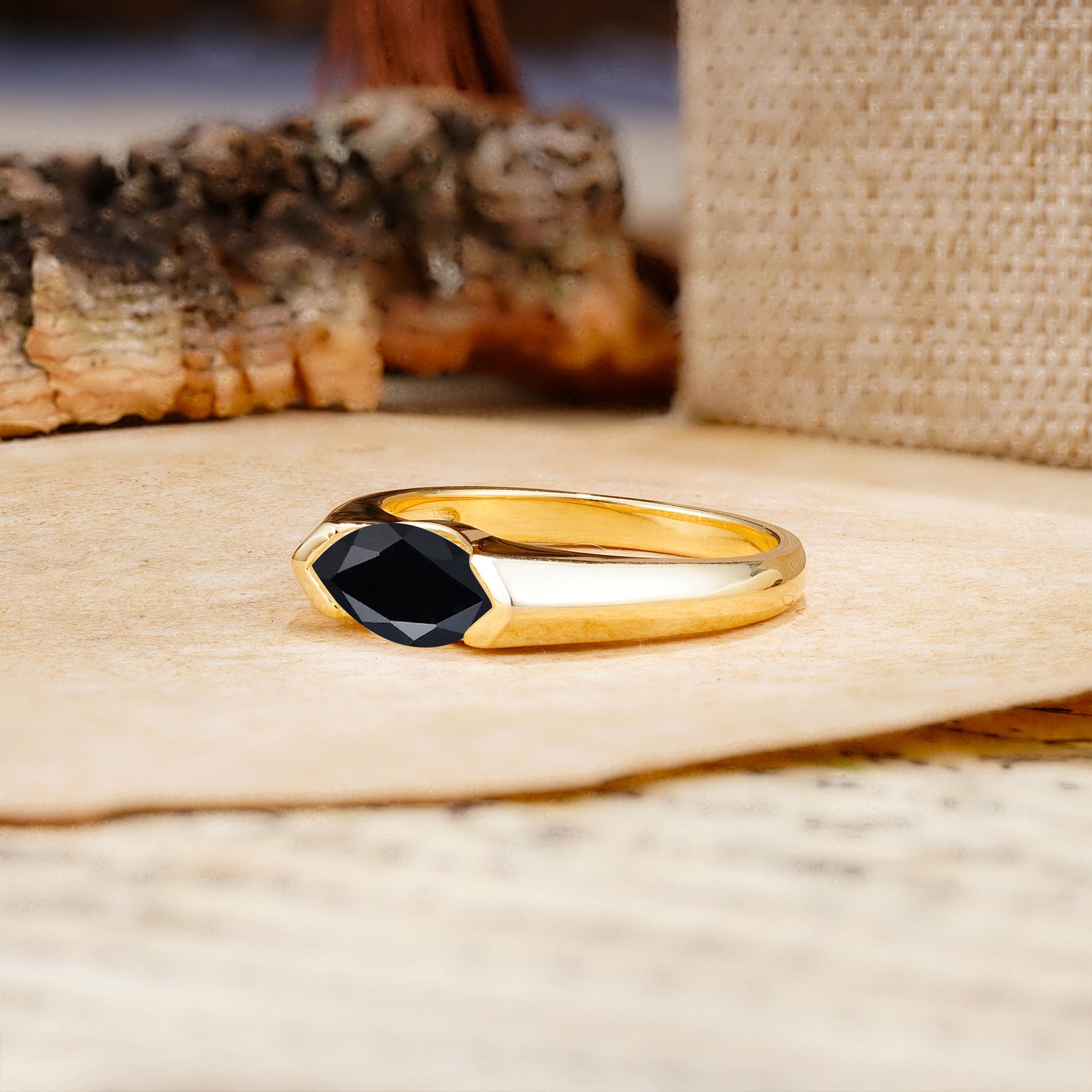 Classic Unique 3-Prong Pear Cut Black Onyx Two stones Engagement Ring - Additional view
