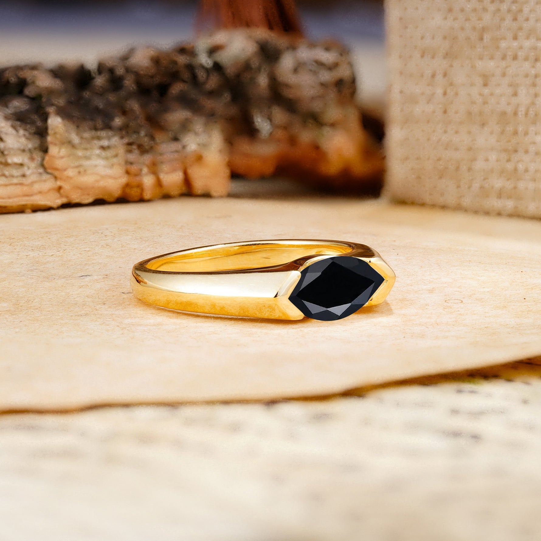 Classic Unique 3-Prong Pear Cut Black Onyx Two stones Engagement Ring - Additional view