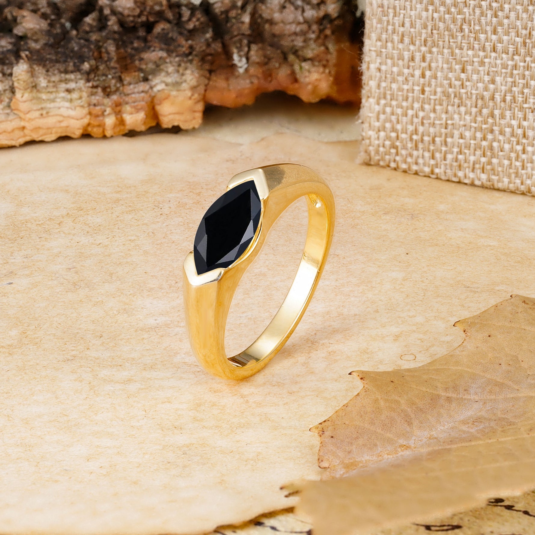 Classic Unique 3-Prong Pear Cut Black Onyx Two stones Engagement Ring - Additional view