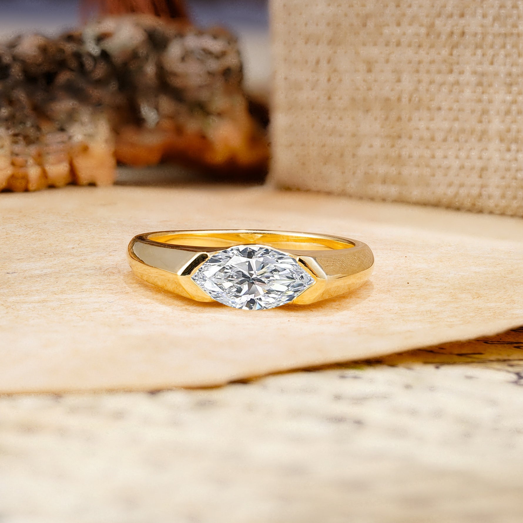 Classic Unique 3-Prong Pear Cut Lab Diamond Two stones Engagement Ring - Additional view