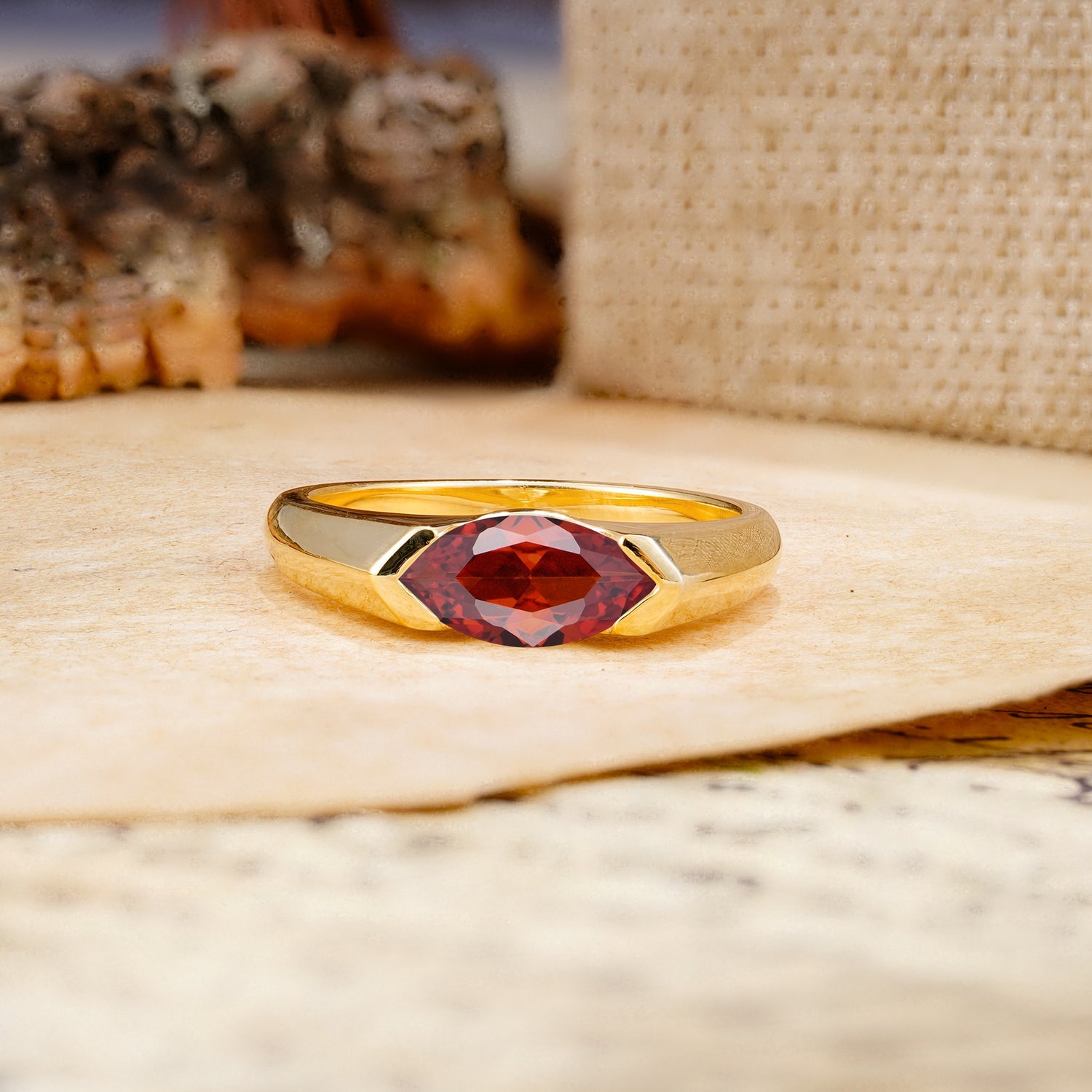 Classic Unique 3-Prong Pear Cut Garnet Two stones Engagement Ring - Additional view