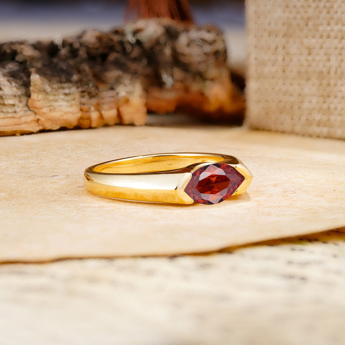 Classic Unique 3-Prong Pear Cut Garnet Two stones Engagement Ring - Additional view