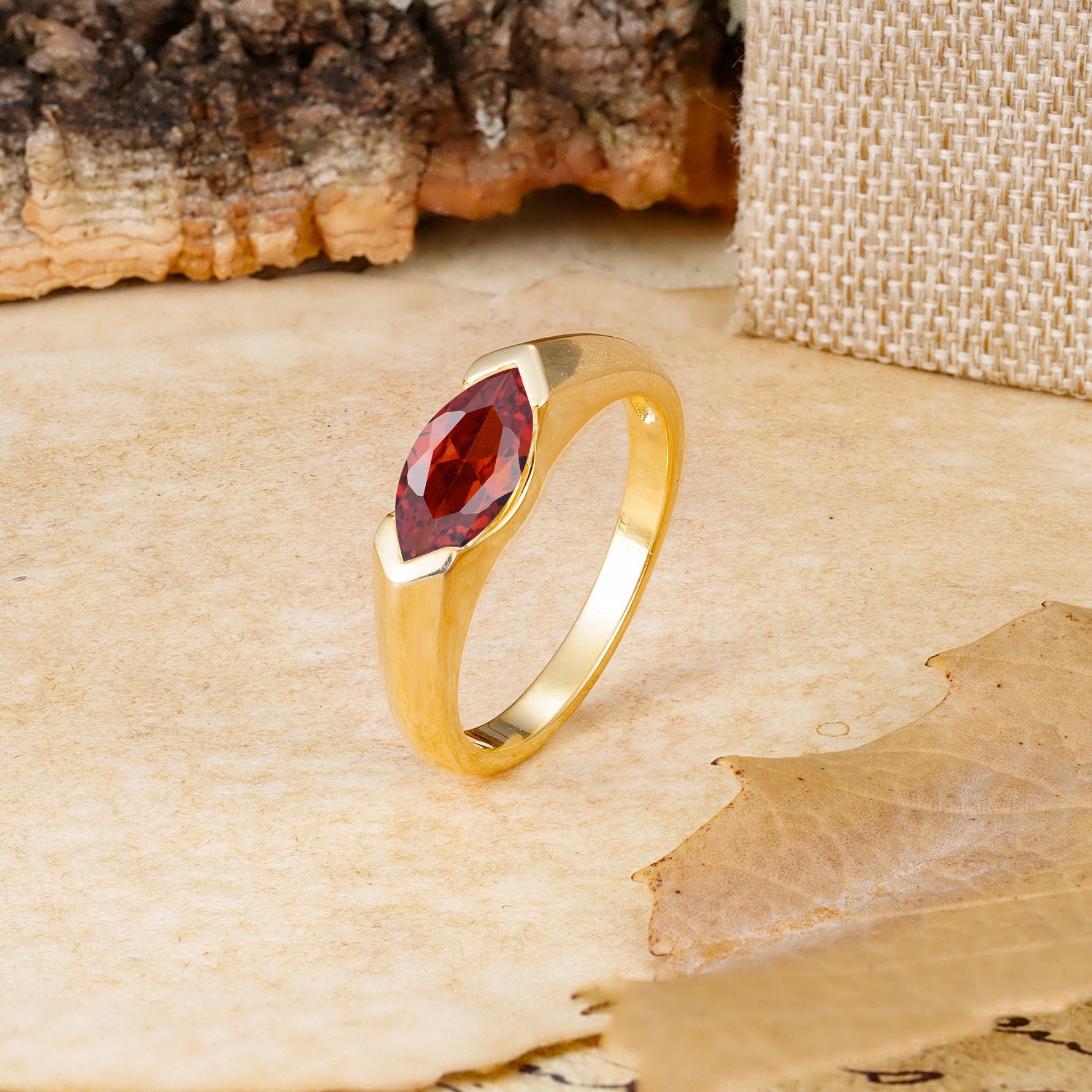 Classic Unique 3-Prong Pear Cut Garnet Two stones Engagement Ring - Additional view