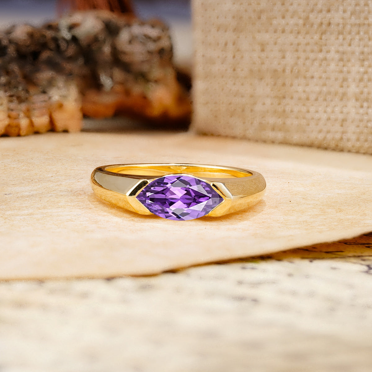 Classic Unique 3-Prong Pear Cut Amethyst Two stones Engagement Ring - Additional view