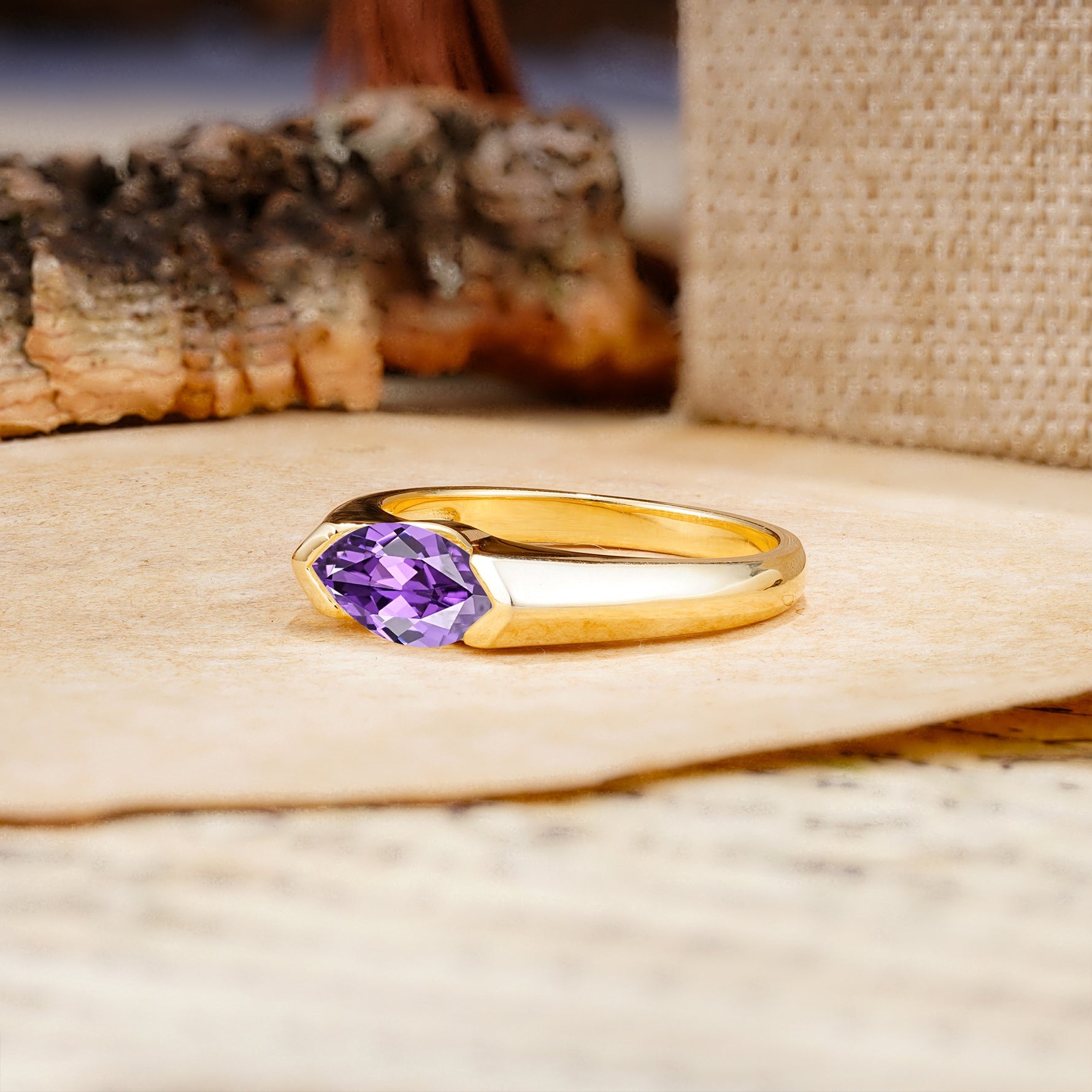 Classic Unique 3-Prong Pear Cut Amethyst Two stones Engagement Ring - Additional view