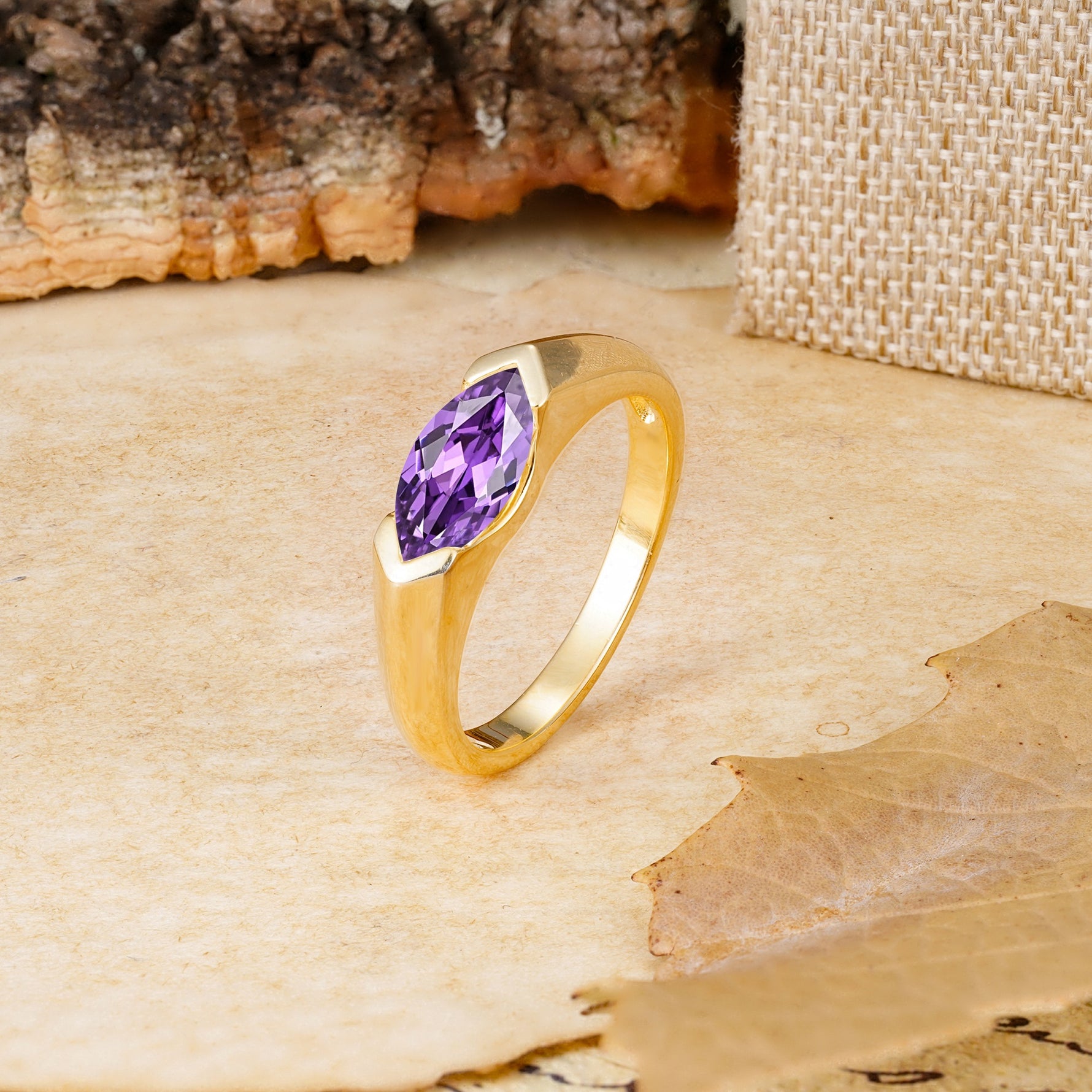 Classic Unique 3-Prong Pear Cut Amethyst Two stones Engagement Ring - Additional view
