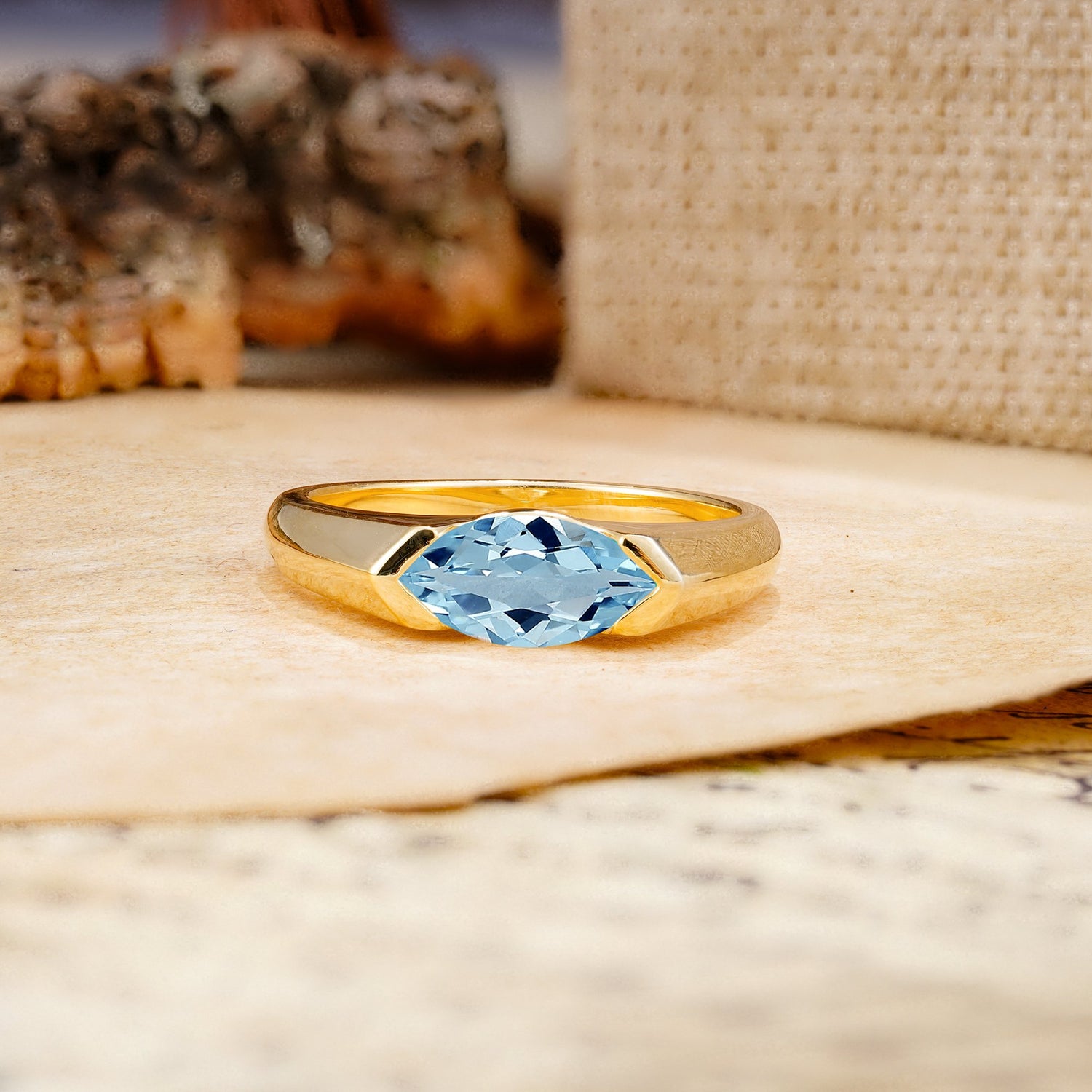 Classic And Unique Inlaid Marquise Cut Aquamarine Engagement Ring