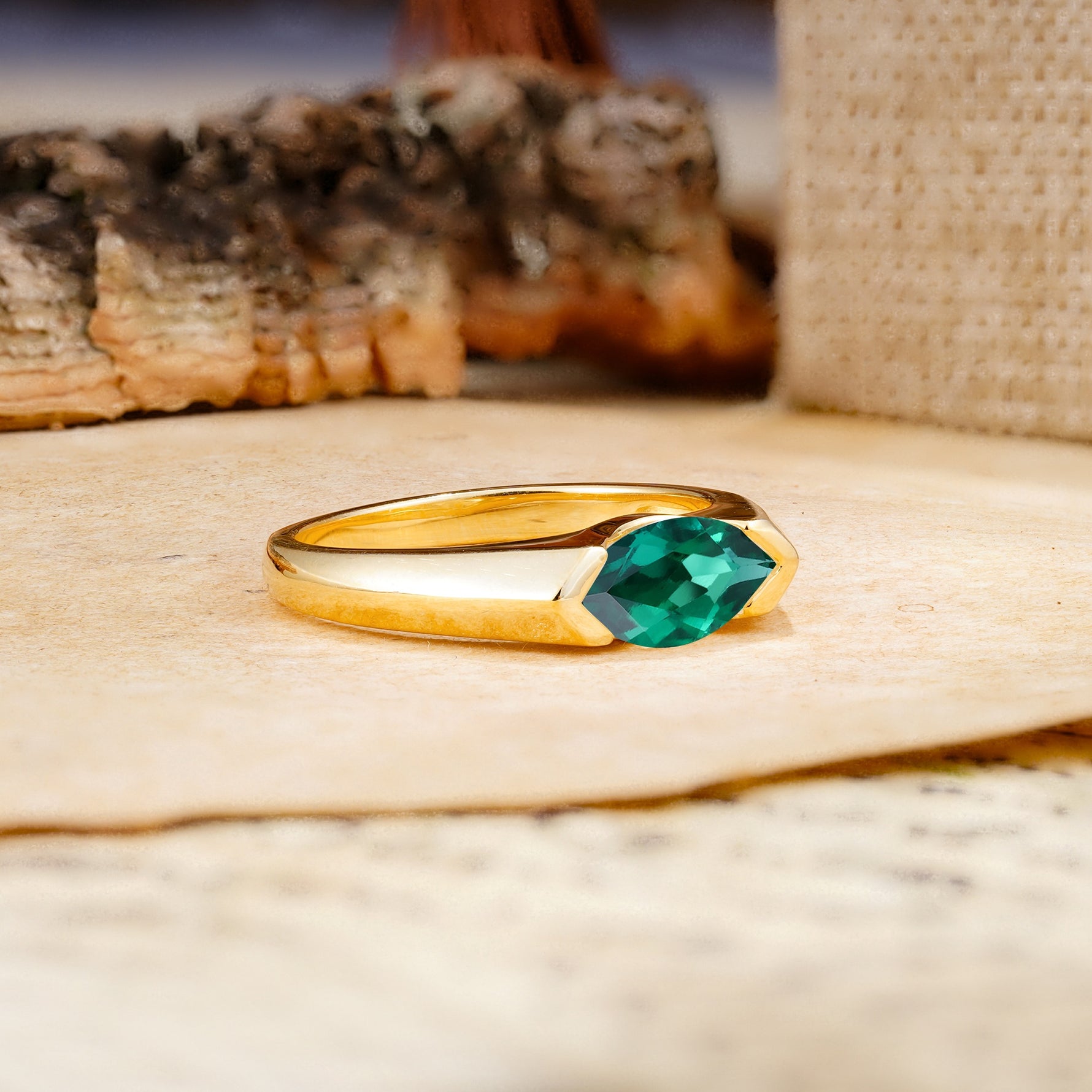 Classic Unique 3-Prong Pear Cut Emerald Two stones Engagement Ring - Additional view
