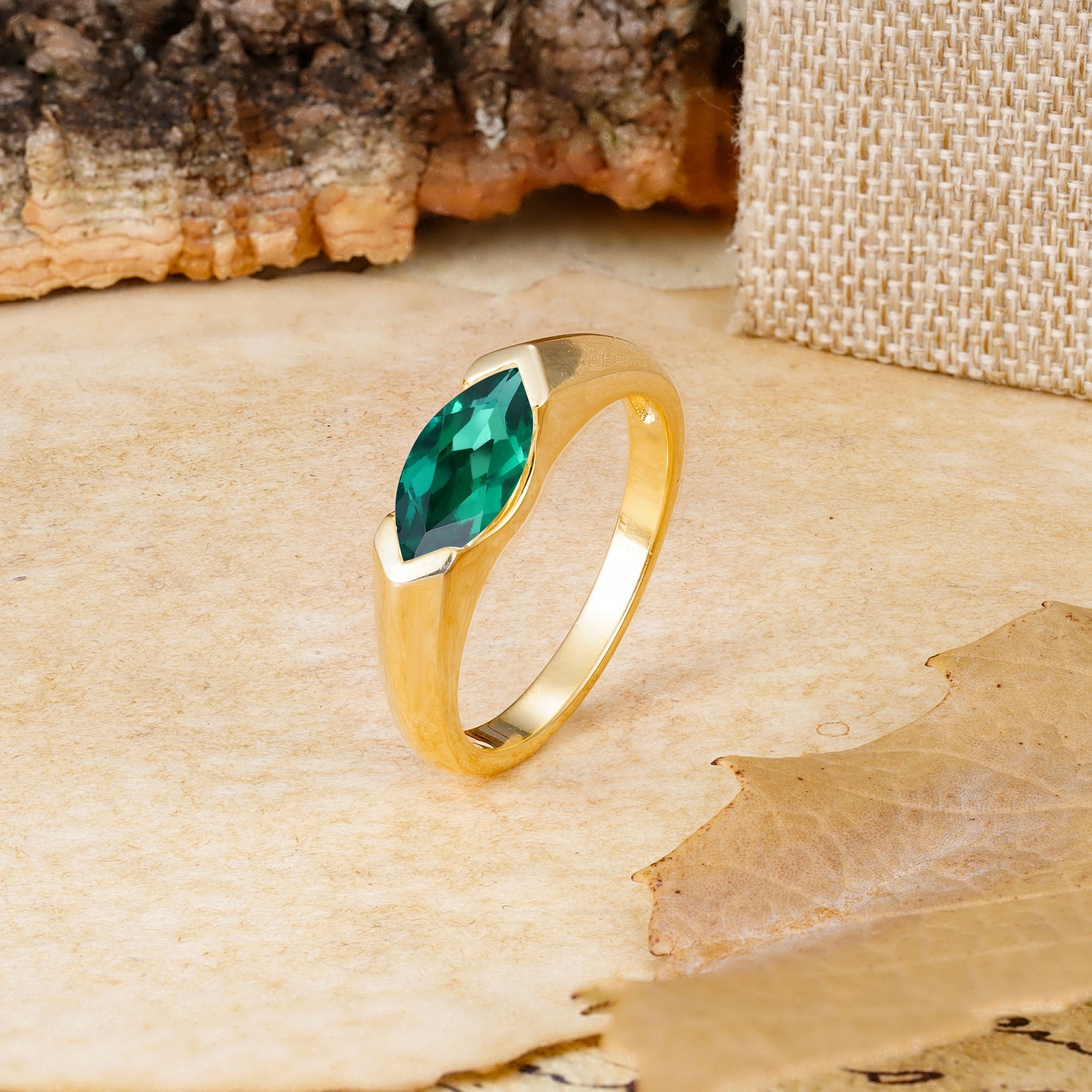 Classic Unique 3-Prong Pear Cut Emerald Two stones Engagement Ring - Additional view