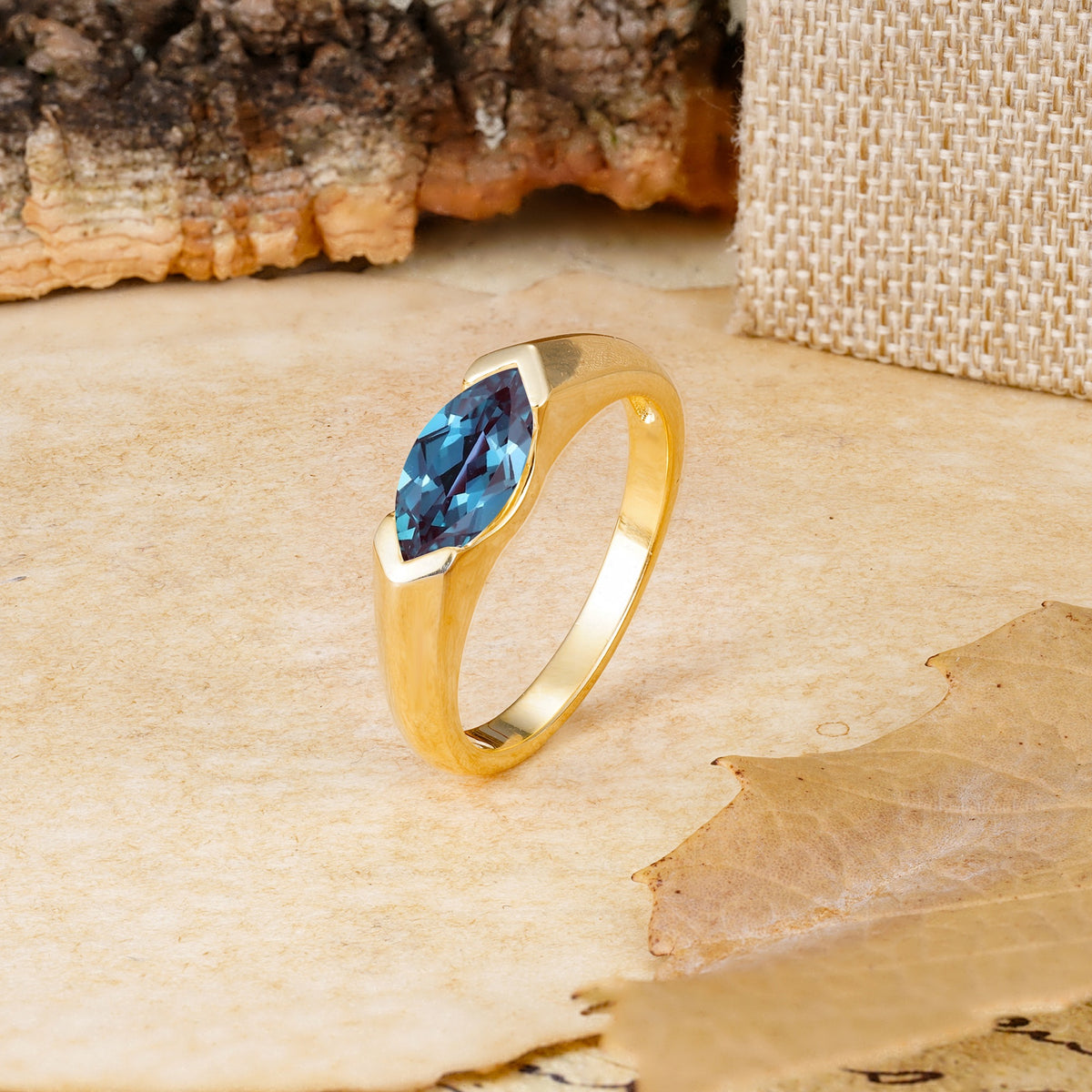 Classic Unique 3-Prong Pear Cut Alexandrite Two stones Engagement Ring - Additional view