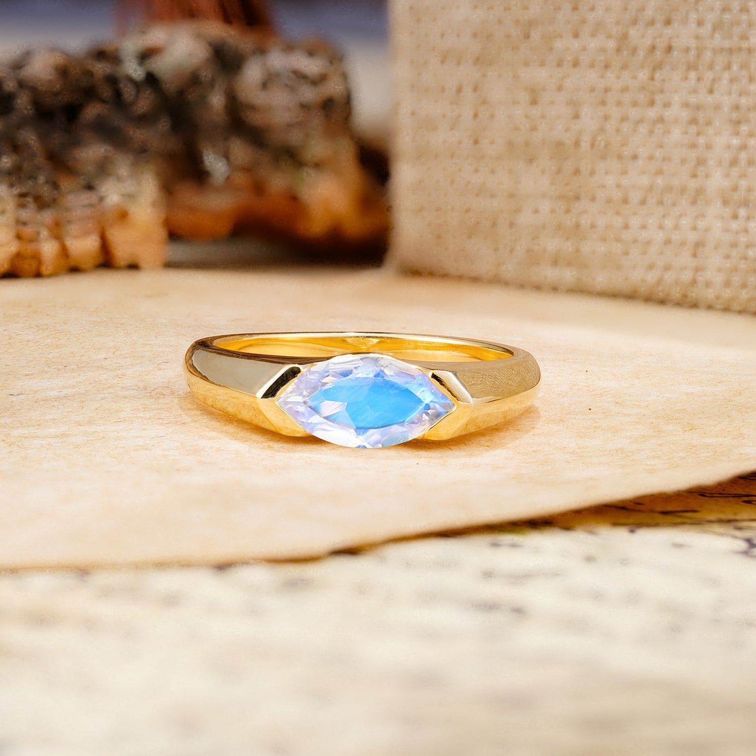 Classic Unique 3-Prong Pear Cut Moonstone Two stones Engagement Ring - Additional view