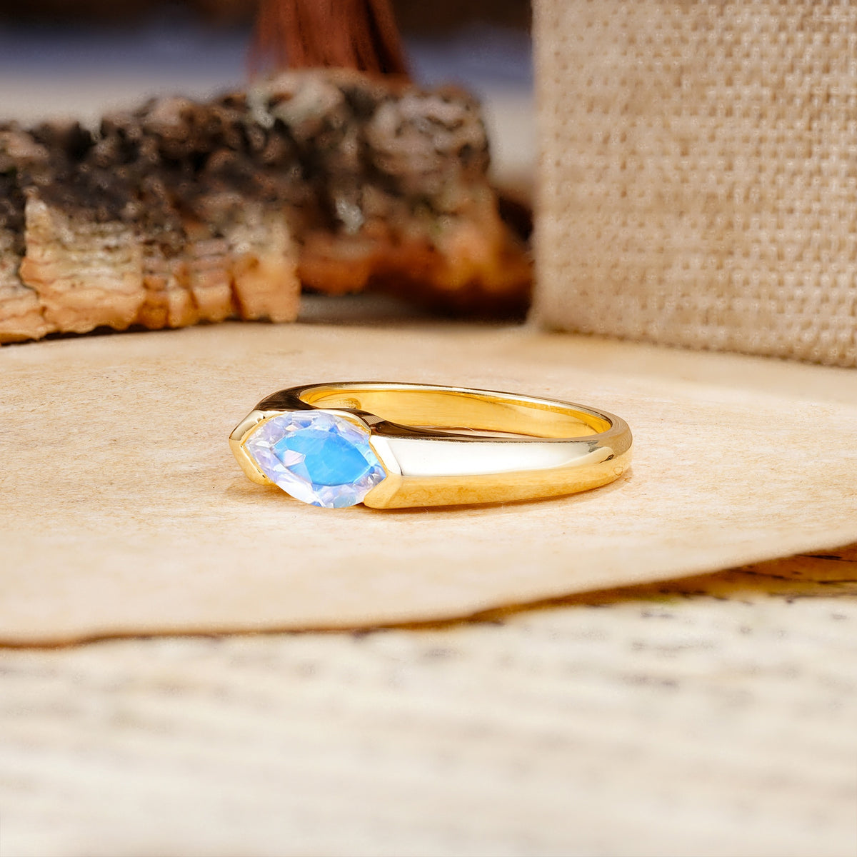 Classic Unique 3-Prong Pear Cut Moonstone Two stones Engagement Ring - Additional view