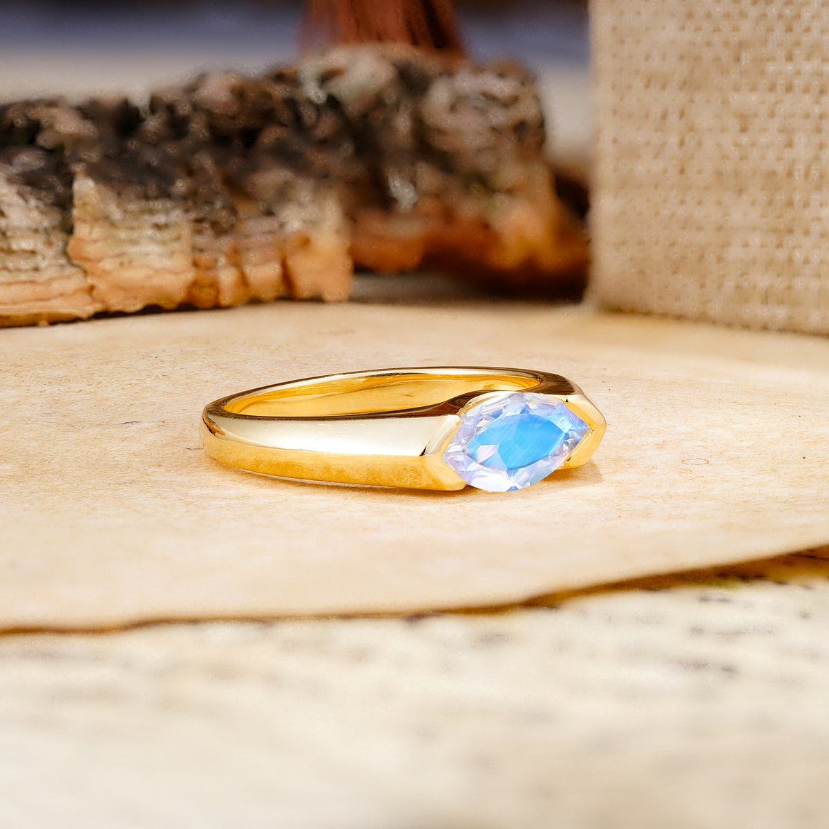 Classic Unique 3-Prong Pear Cut Moonstone Two stones Engagement Ring - Additional view