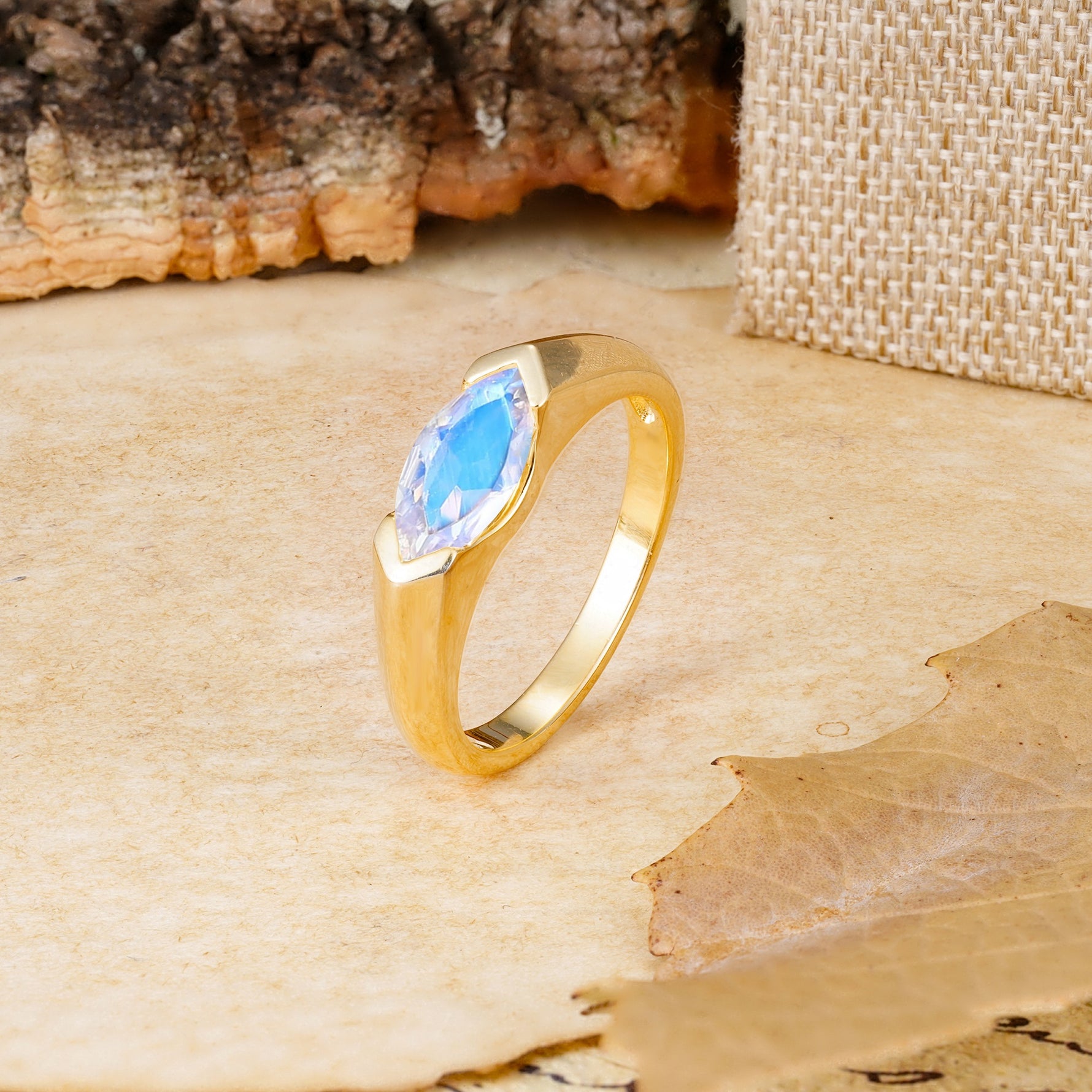 Classic Unique 3-Prong Pear Cut Moonstone Two stones Engagement Ring - Additional view