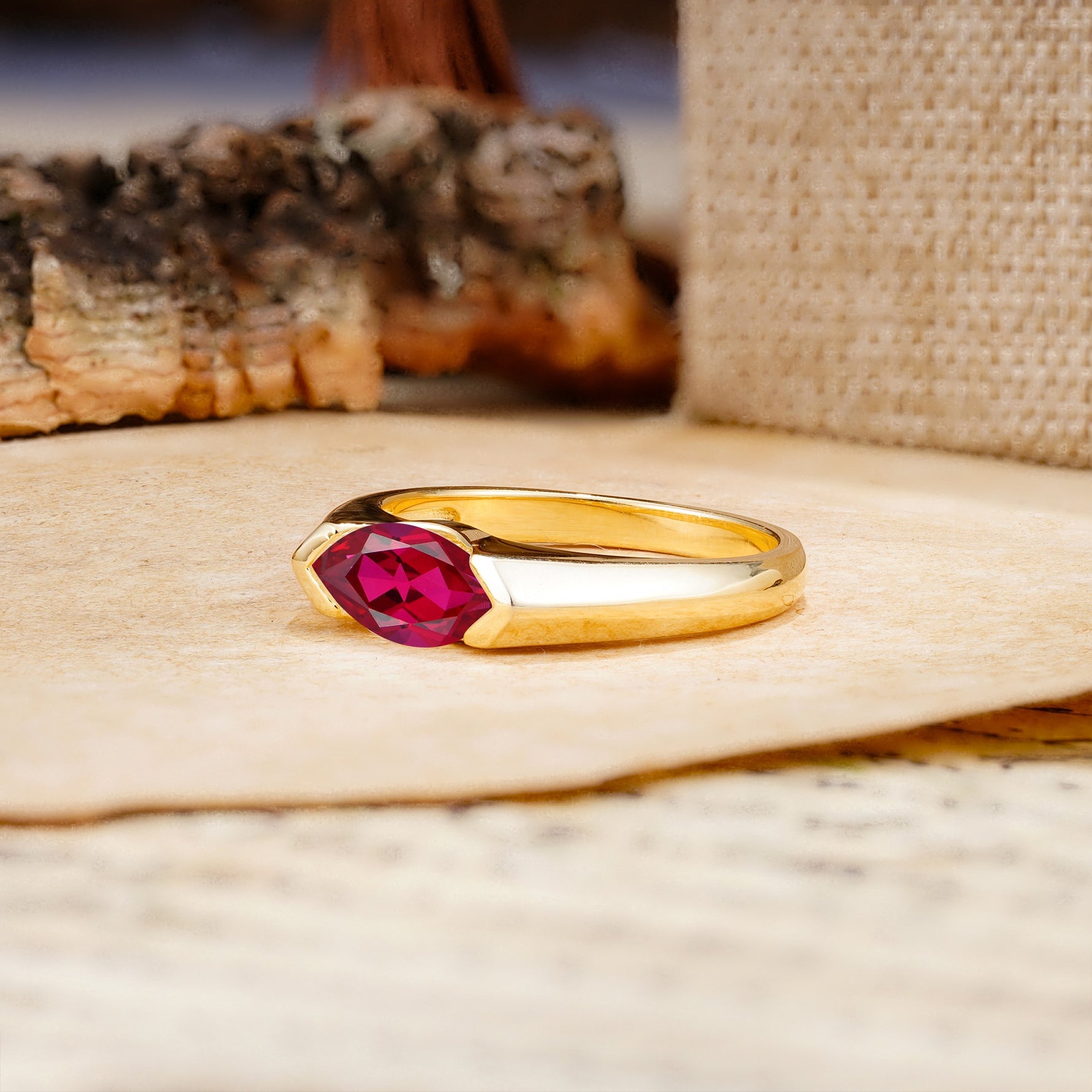Classic Unique 3-Prong Pear Cut Ruby Two stones Engagement Ring - Additional view