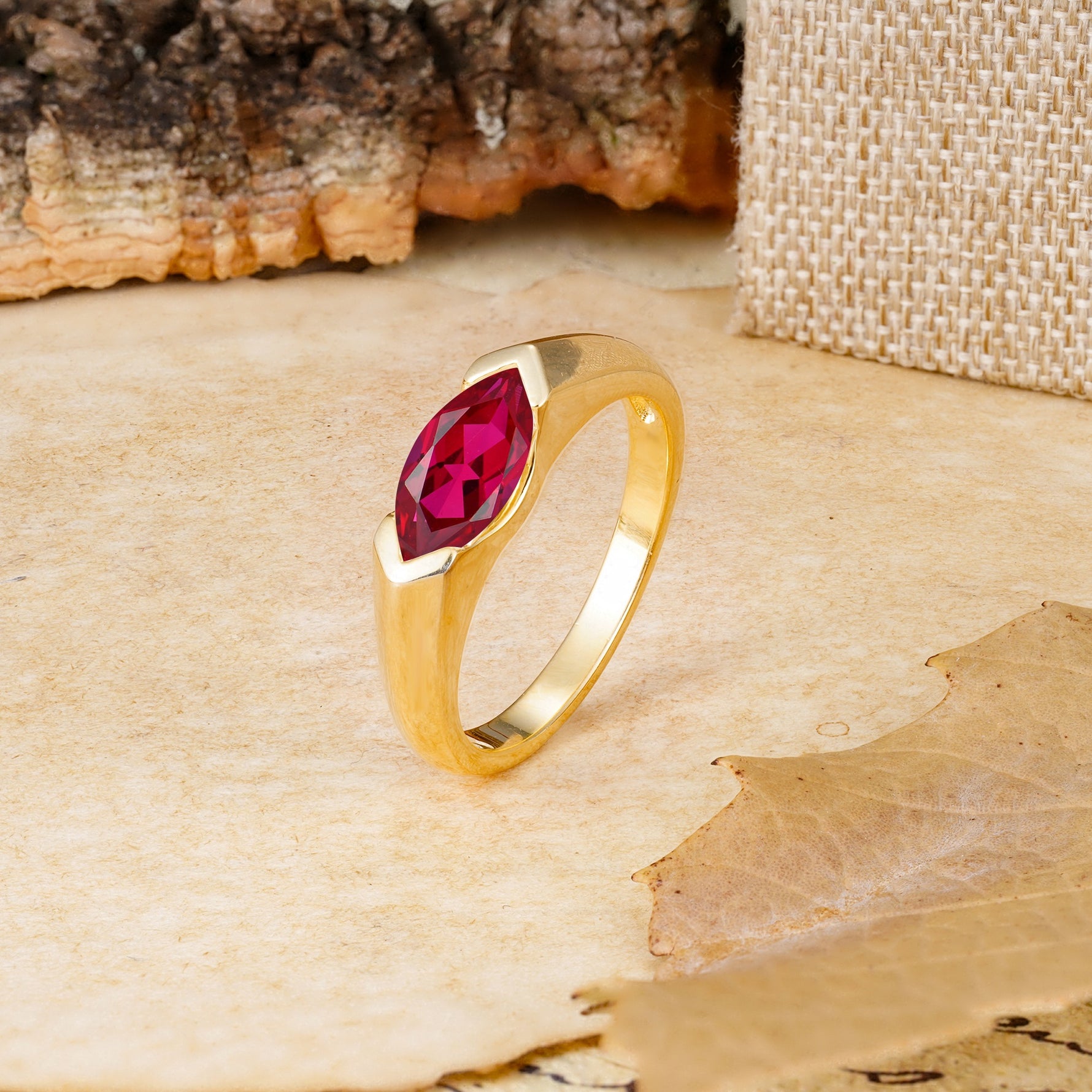 Classic Unique 3-Prong Pear Cut Ruby Two stones Engagement Ring - Additional view