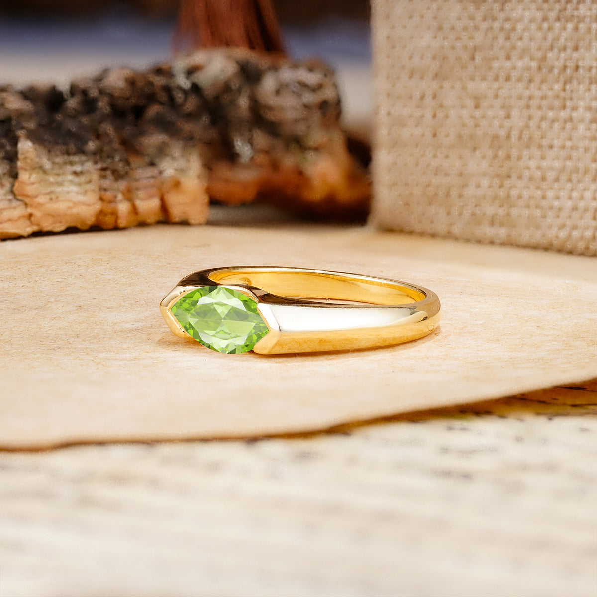 Classic Unique 3-Prong Pear Cut Peridot Two stones Engagement Ring - Additional view