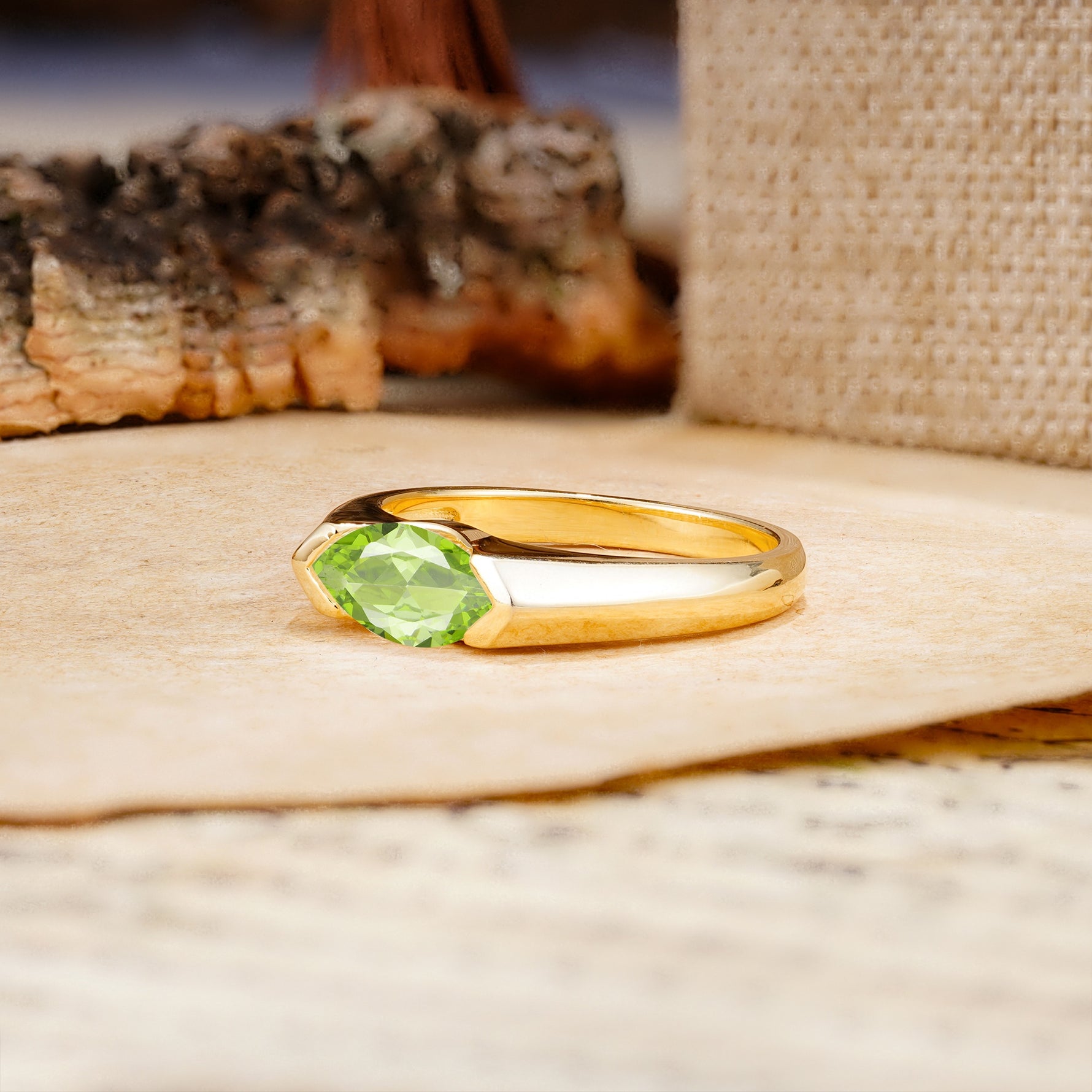 Classic Unique 3-Prong Pear Cut Peridot Two stones Engagement Ring - Additional view