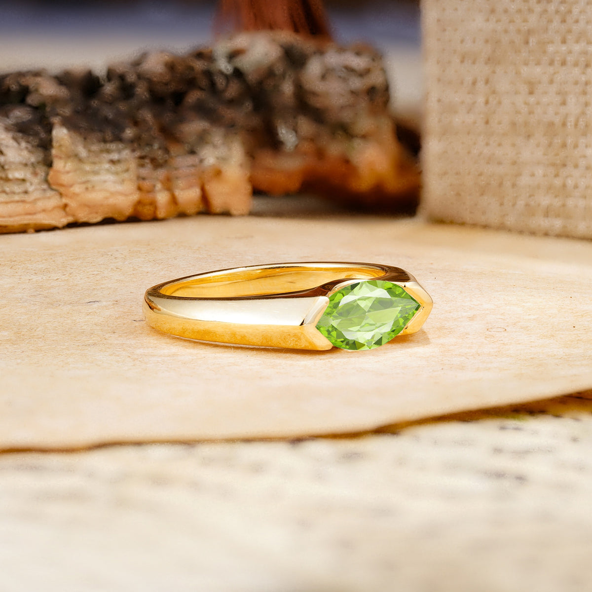 Classic Unique 3-Prong Pear Cut Peridot Two stones Engagement Ring - Additional view