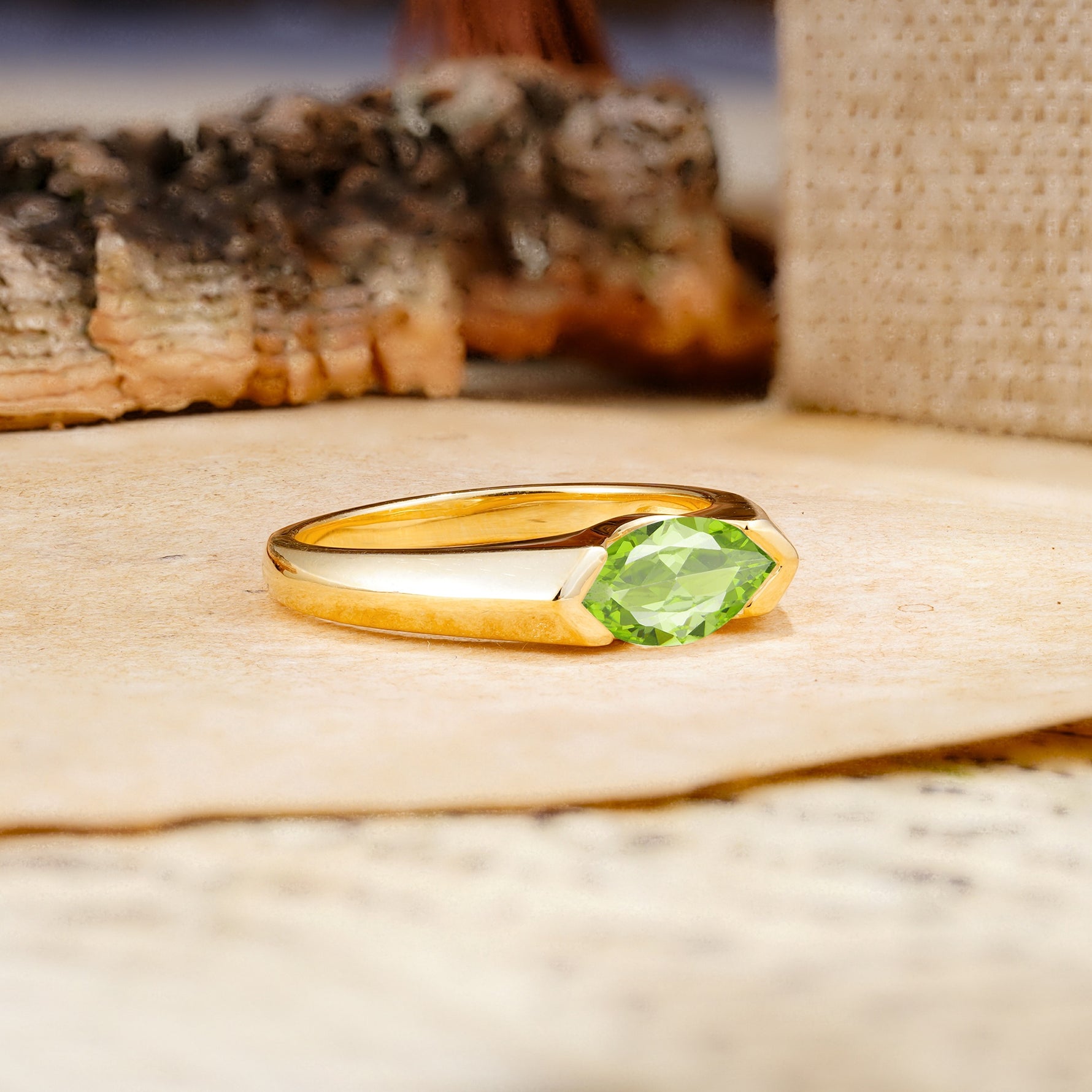 Classic Unique 3-Prong Pear Cut Peridot Two stones Engagement Ring - Additional view