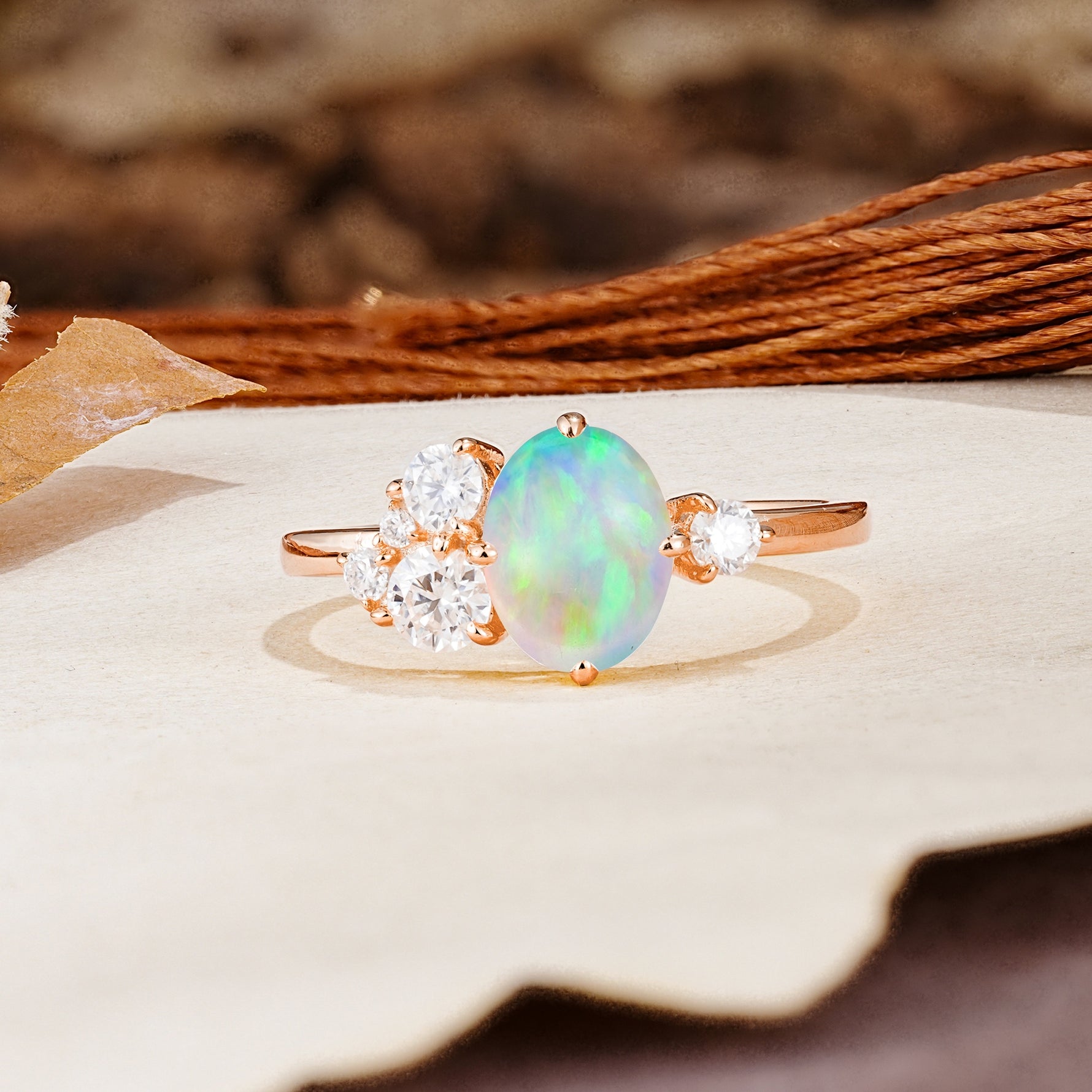 Classic And Unique Inlaid Marquise Cut Fire Opal Engagement Ring - Additional view