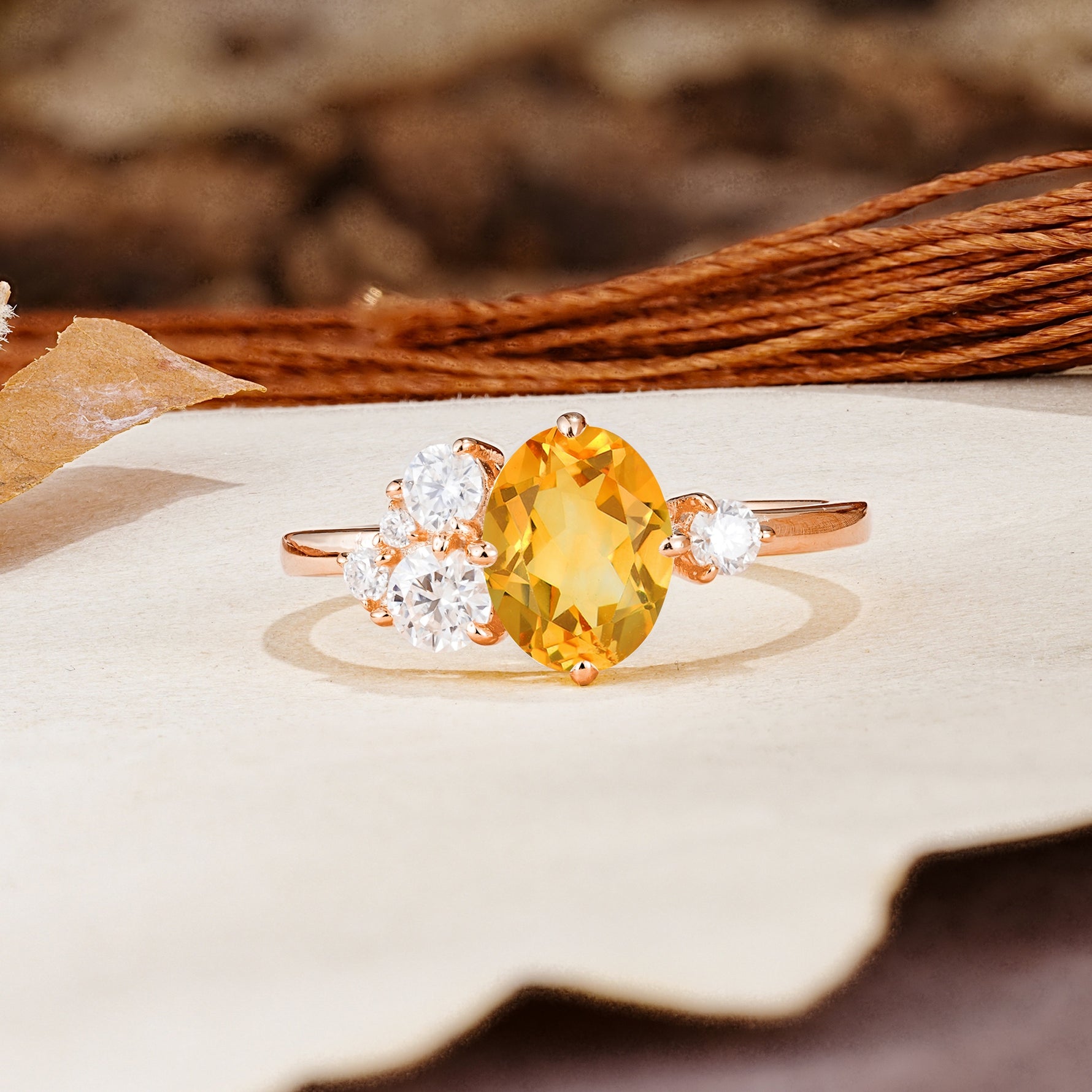Classic And Unique Inlaid Marquise Cut Citrine Engagement Ring - Additional view