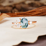 Classic And Unique Inlaid Marquise Cut Moss Agate Engagement Ring - Additional view