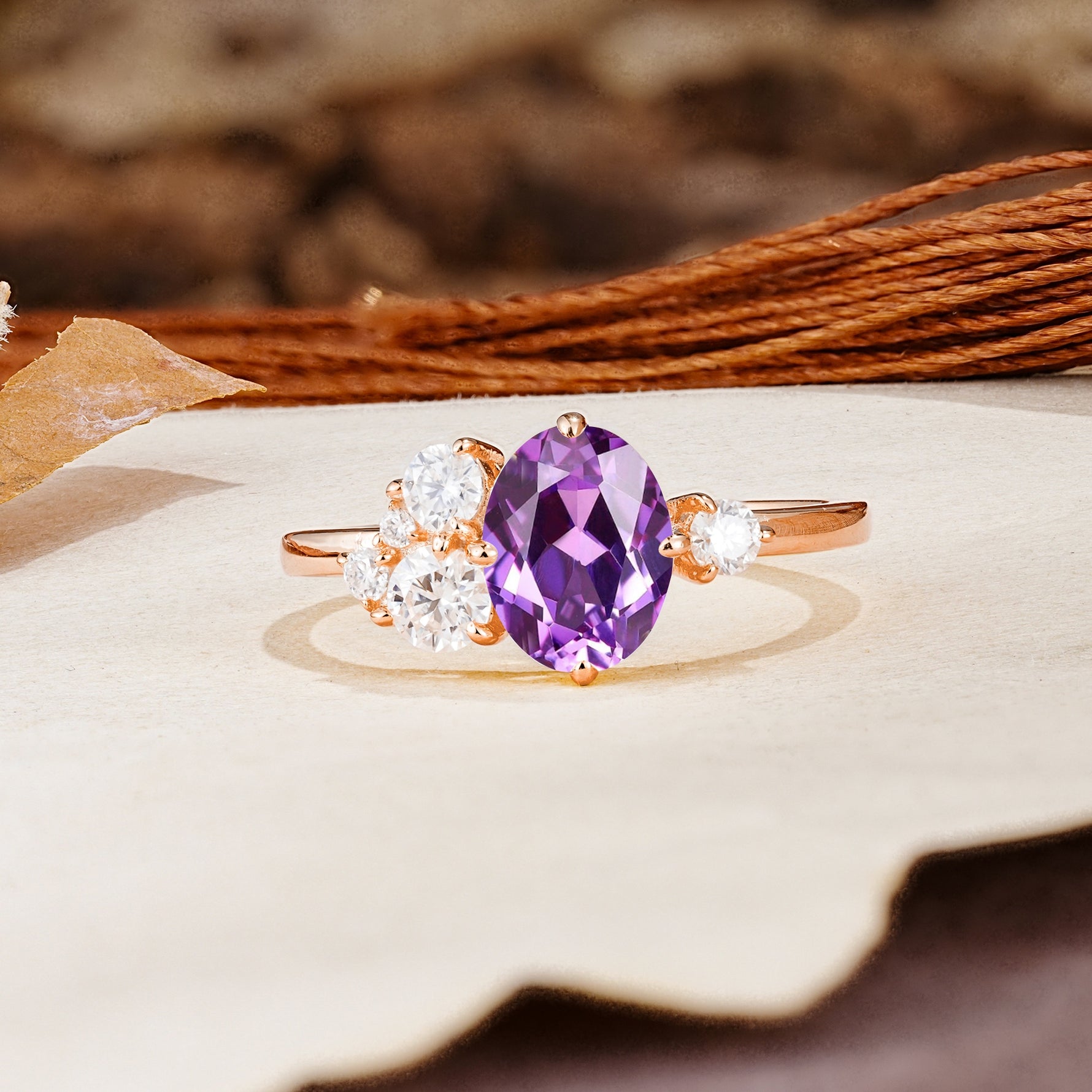 Classic And Unique Inlaid Marquise Cut Amethyst Engagement Ring - Additional view