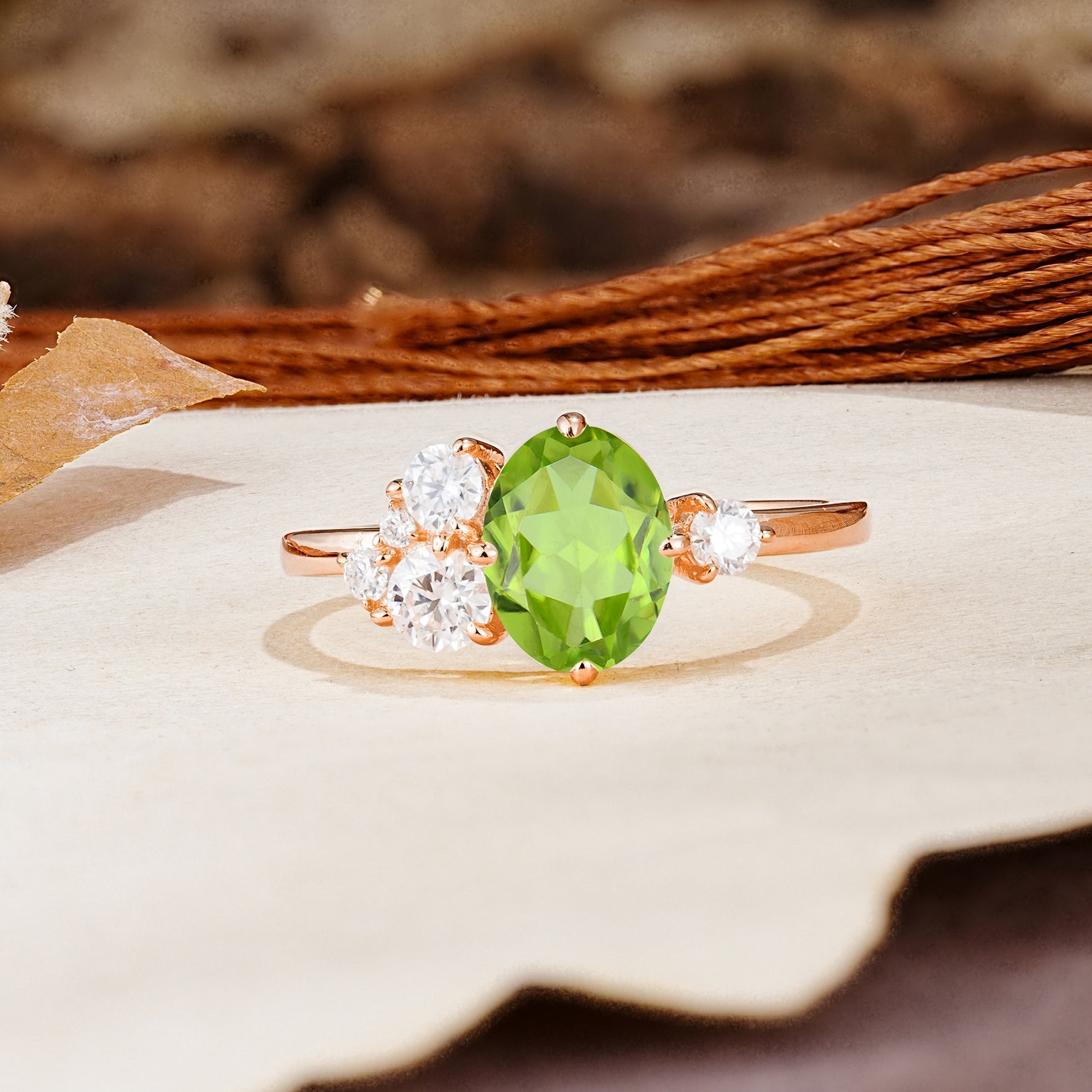 Classic And Unique Inlaid Marquise Cut Peridot Engagement Ring - Additional view