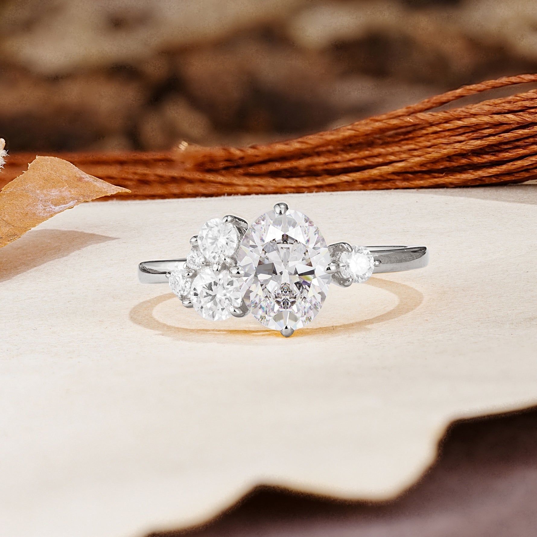 Classic And Unique Inlaid Marquise Cut Moissanite Engagement Ring - Additional view