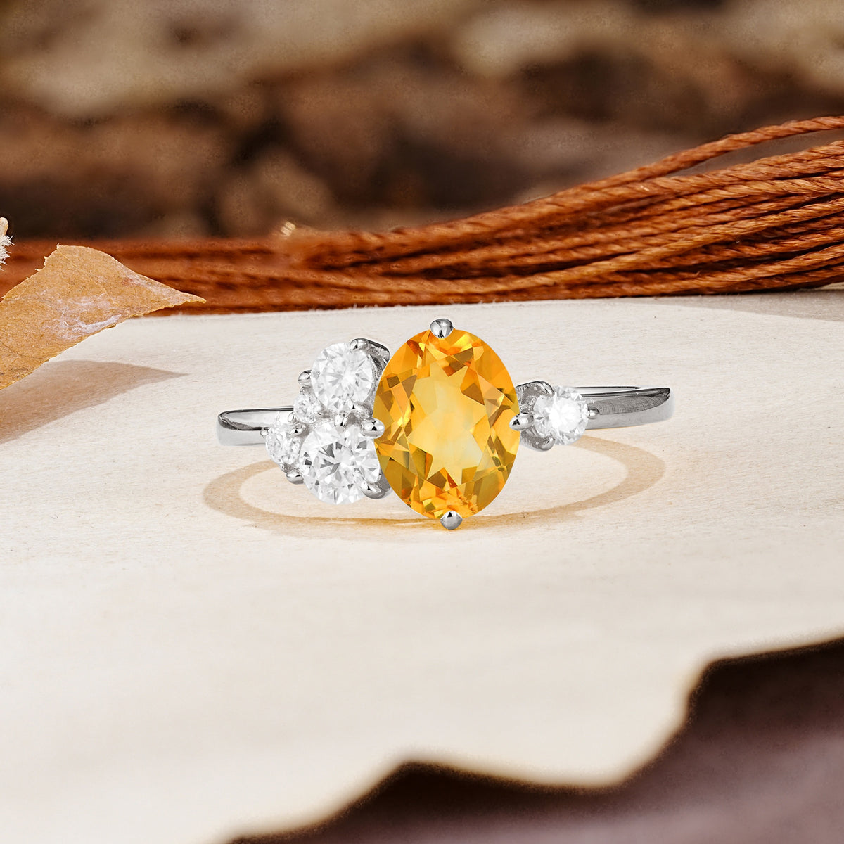 Classic And Unique Inlaid Marquise Cut Citrine Engagement Ring - Additional view