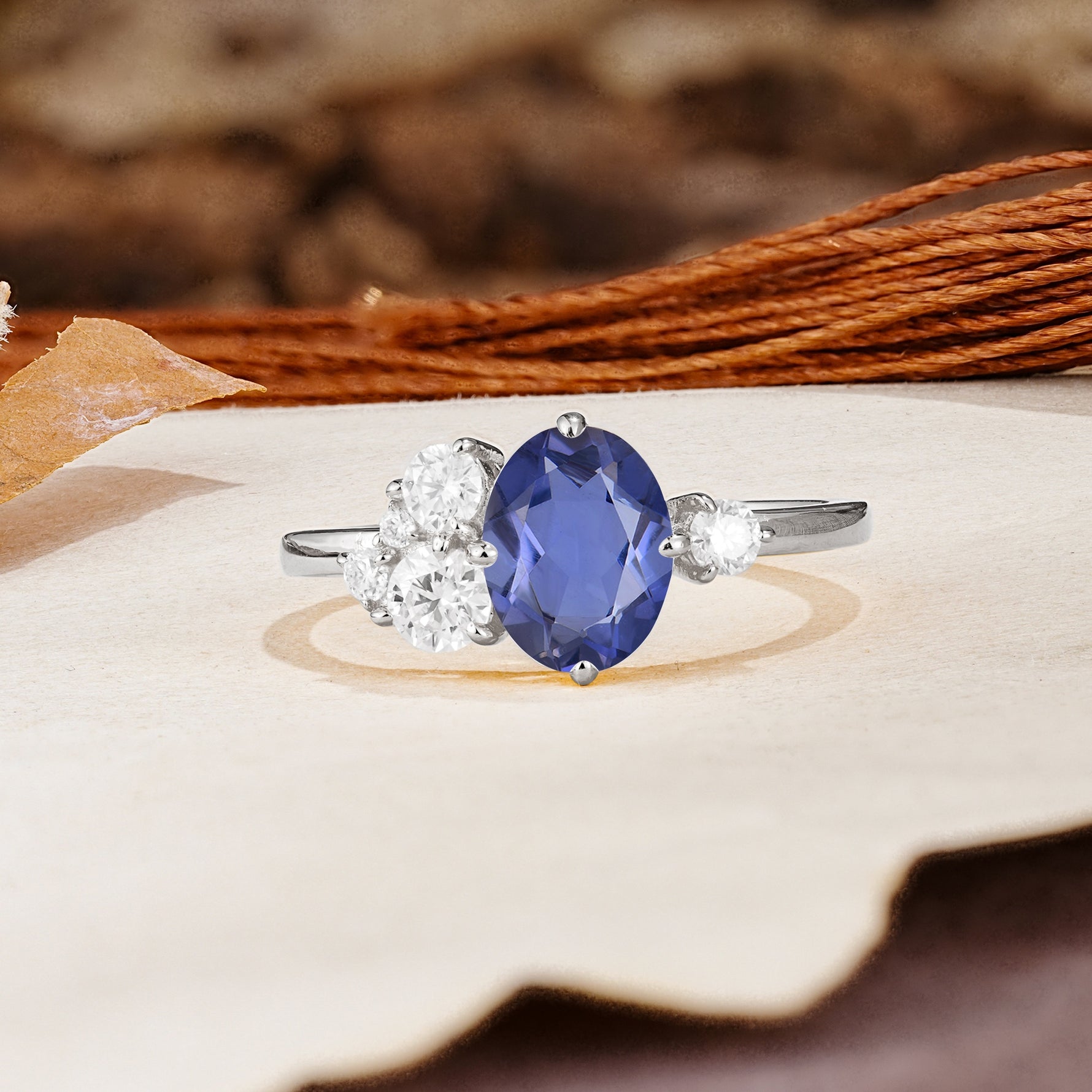 Classic And Unique Inlaid Marquise Cut Tanzanite Engagement Ring - Additional view