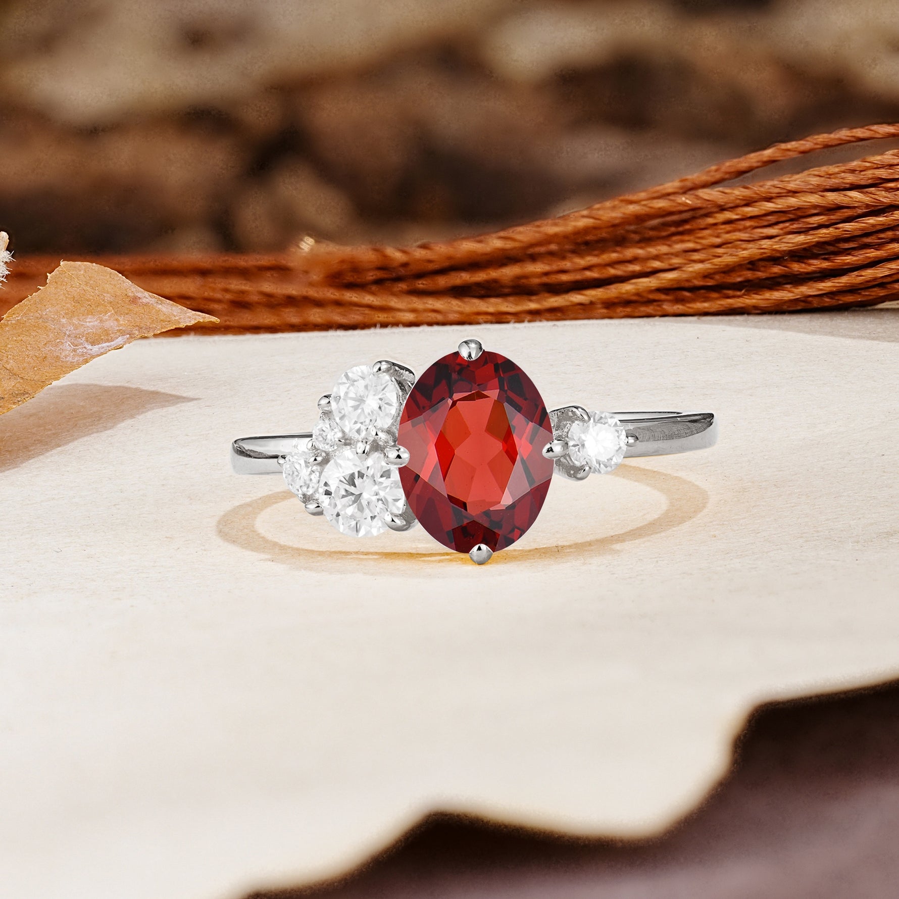 Classic And Unique Inlaid Marquise Cut Garnet Engagement Ring - Additional view