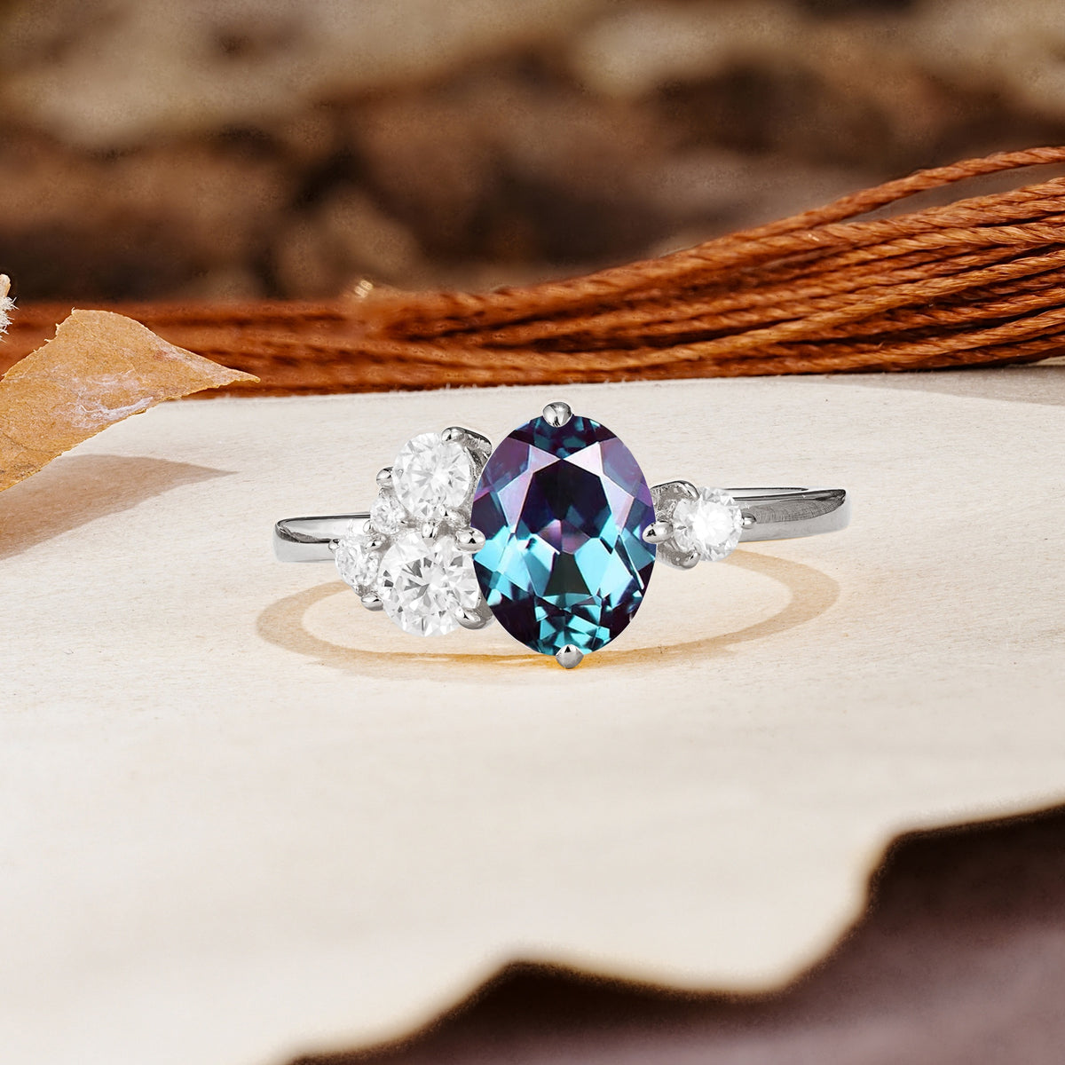 Classic And Unique Inlaid Marquise Cut Alexandrite Engagement Ring - Additional view