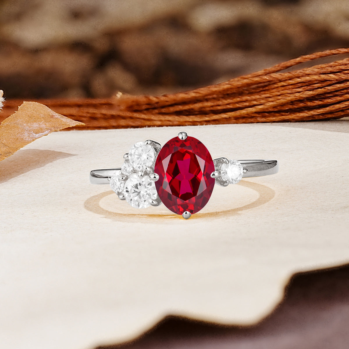 Classic And Unique Inlaid Marquise Cut Ruby Engagement Ring - Additional view
