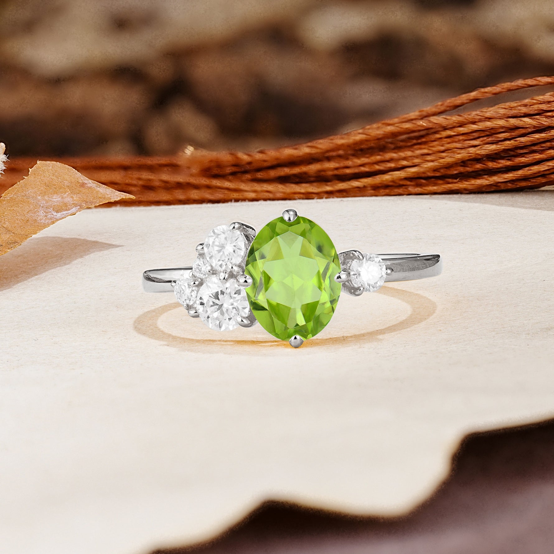 Classic And Unique Inlaid Marquise Cut Peridot Engagement Ring - Additional view