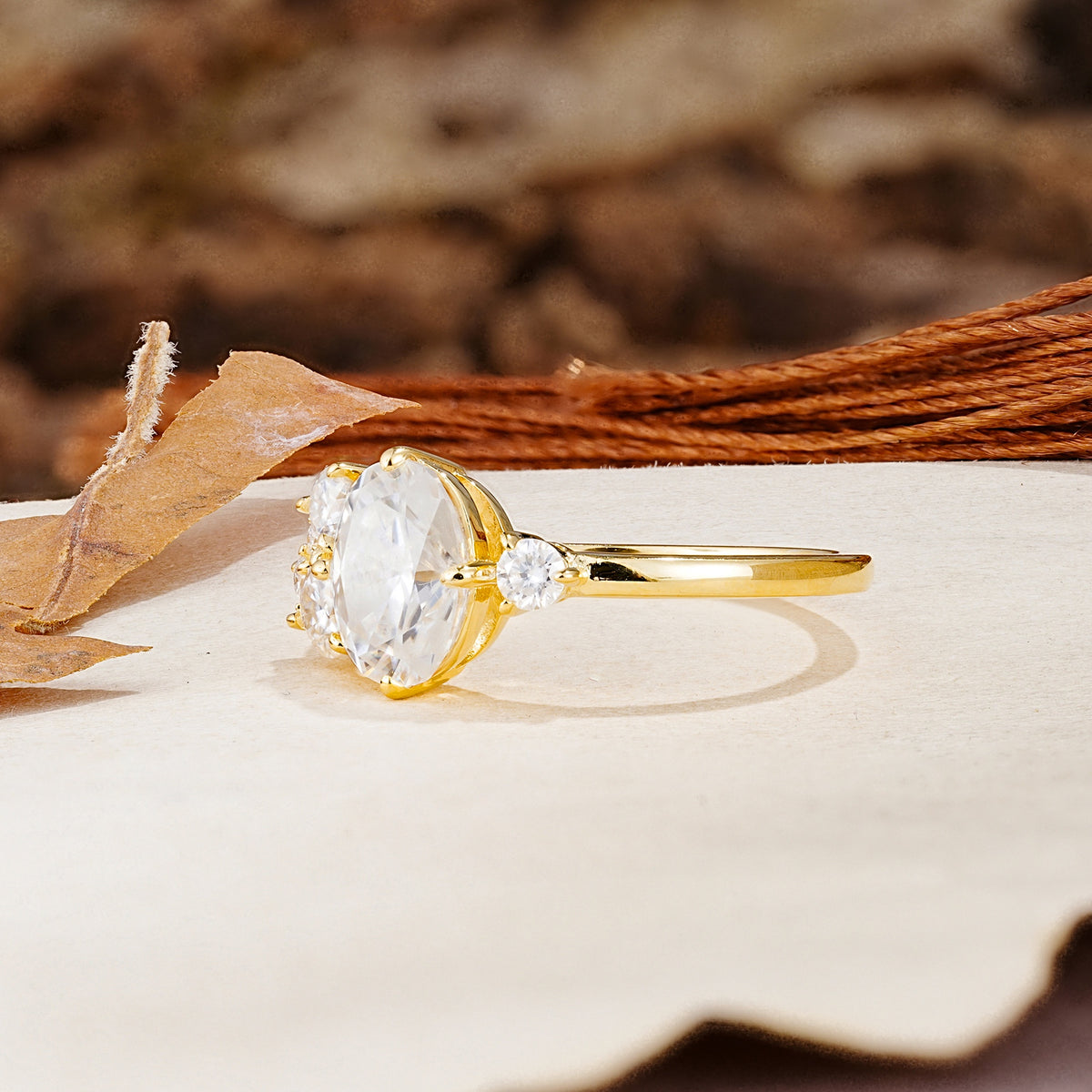 Classic And Unique Inlaid Marquise Cut Moissanite Engagement Ring - Additional view
