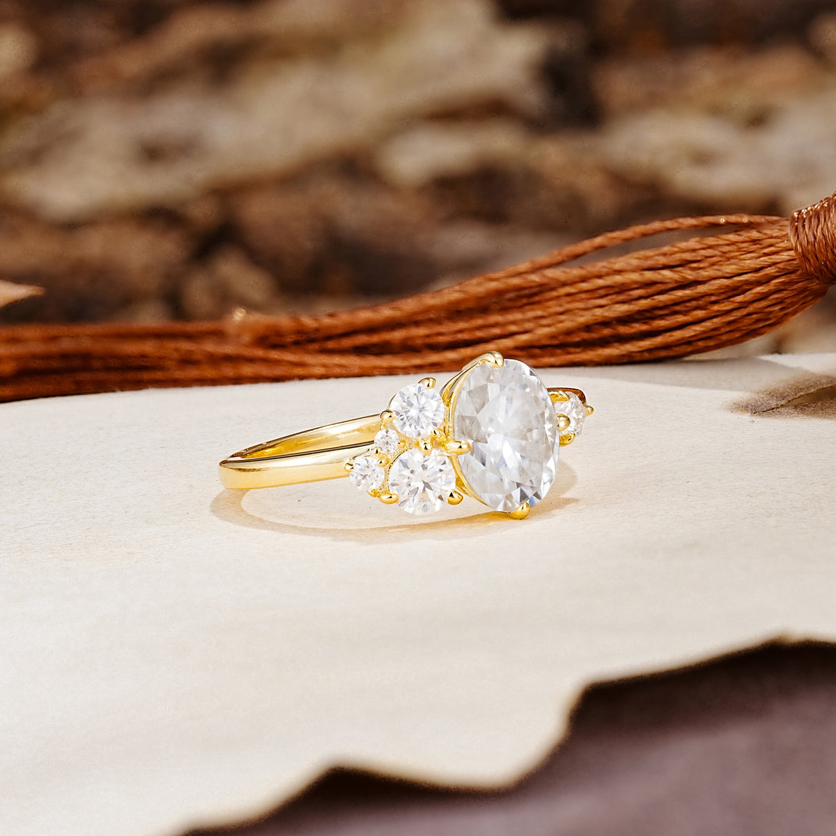 Classic And Unique Inlaid Marquise Cut Moissanite Engagement Ring - Additional view