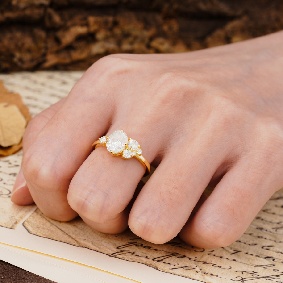 Classic And Unique Inlaid Marquise Cut Moissanite Engagement Ring - Additional view