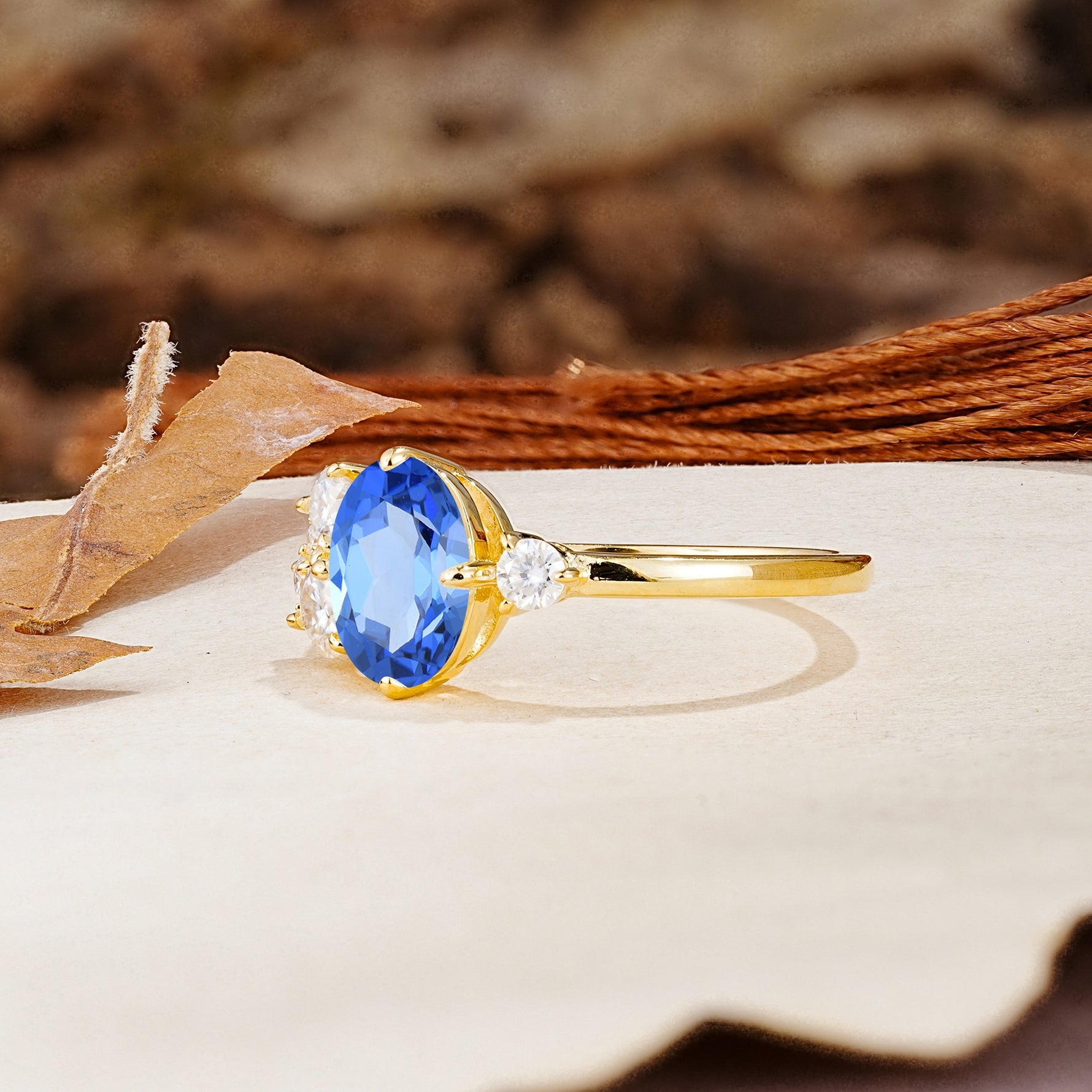 Classic And Unique Inlaid Marquise Cut Sapphire Engagement Ring - Additional view