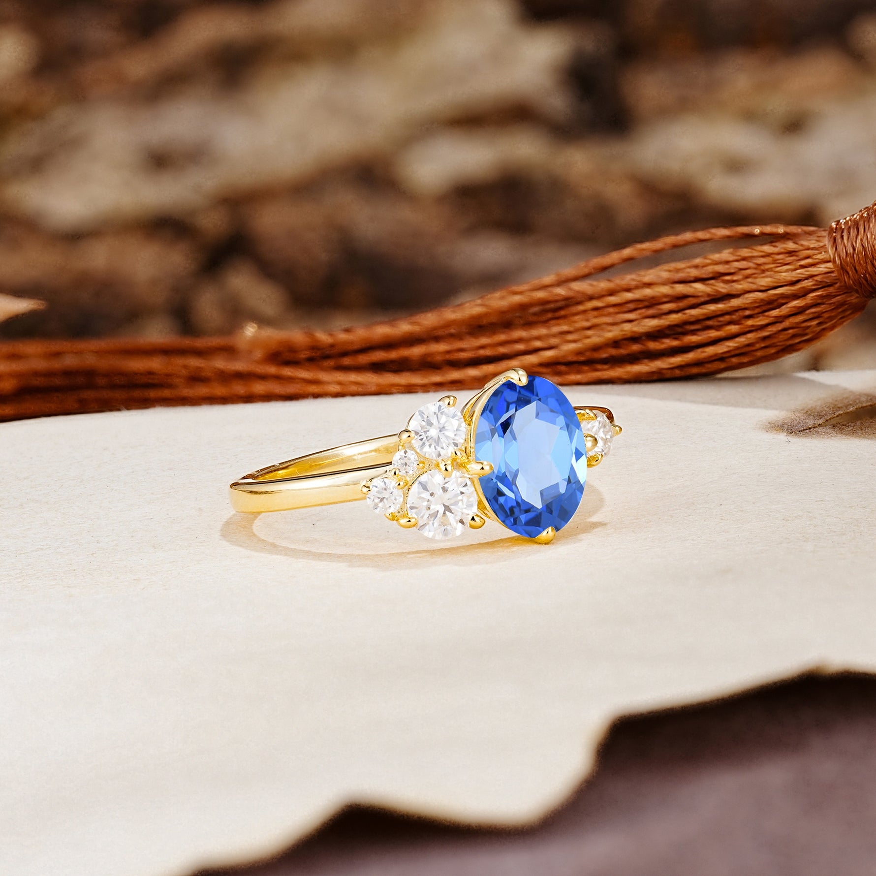 Classic And Unique Inlaid Marquise Cut Sapphire Engagement Ring - Additional view