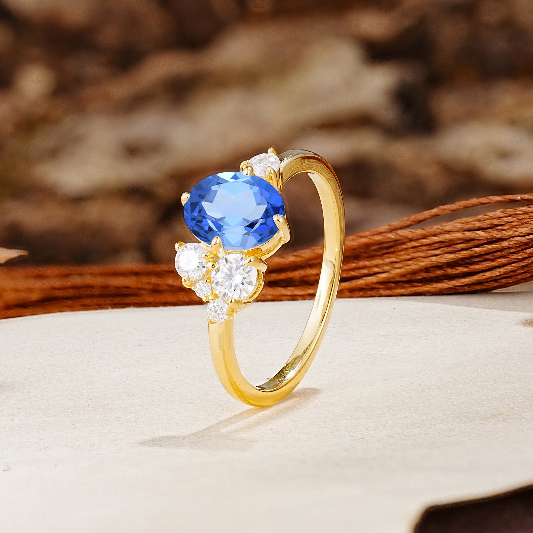 Classic And Unique Inlaid Marquise Cut Sapphire Engagement Ring - Additional view