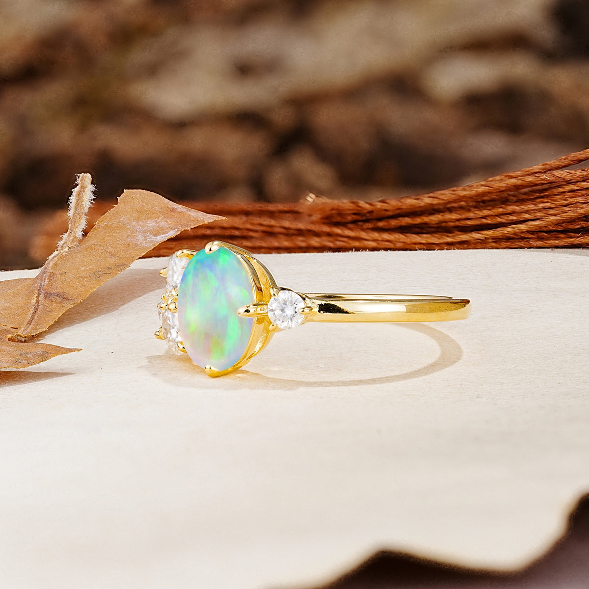 Classic And Unique Inlaid Marquise Cut Fire Opal Engagement Ring - Additional view