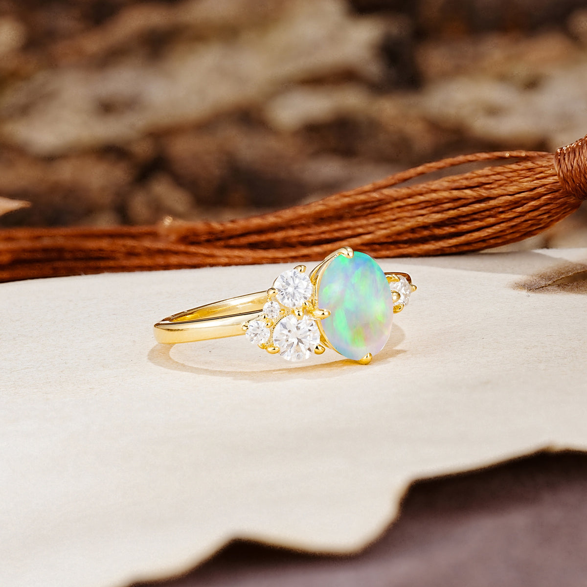 Classic And Unique Inlaid Marquise Cut Fire Opal Engagement Ring - Additional view