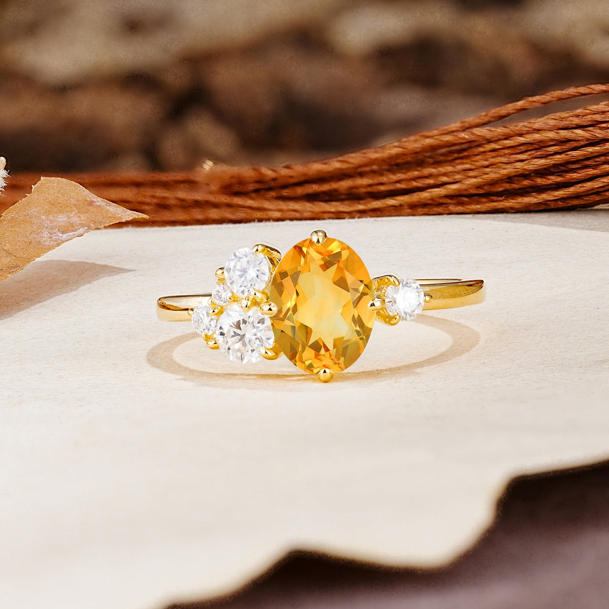 Classic And Unique Inlaid Marquise Cut Citrine Engagement Ring - Additional view