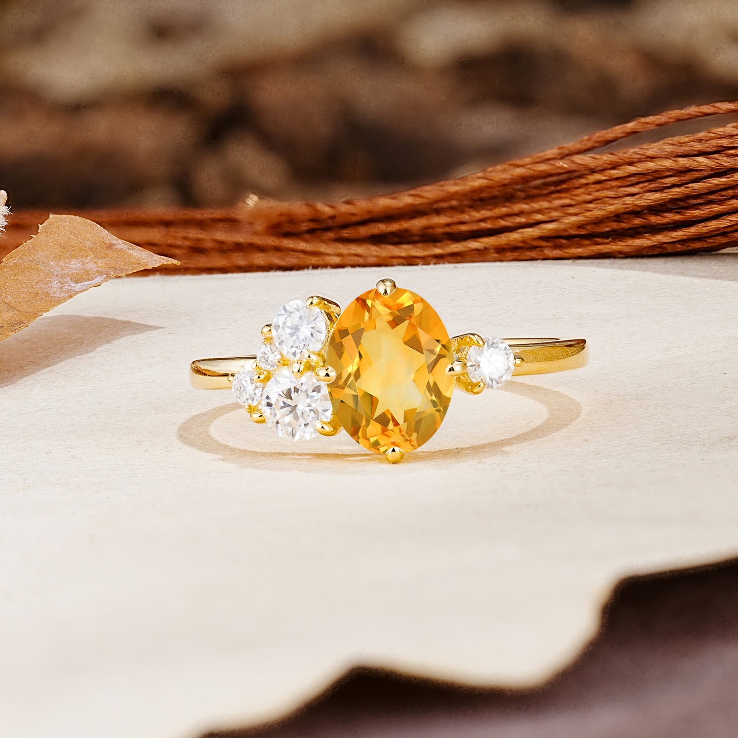 Classic And Unique Inlaid Marquise Cut Citrine Engagement Ring - Additional view