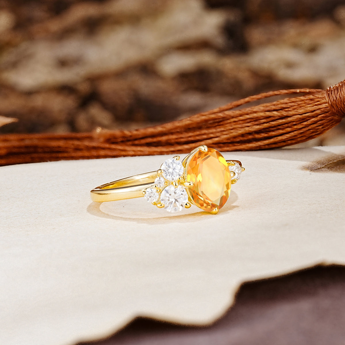 Classic And Unique Inlaid Marquise Cut Citrine Engagement Ring - Additional view