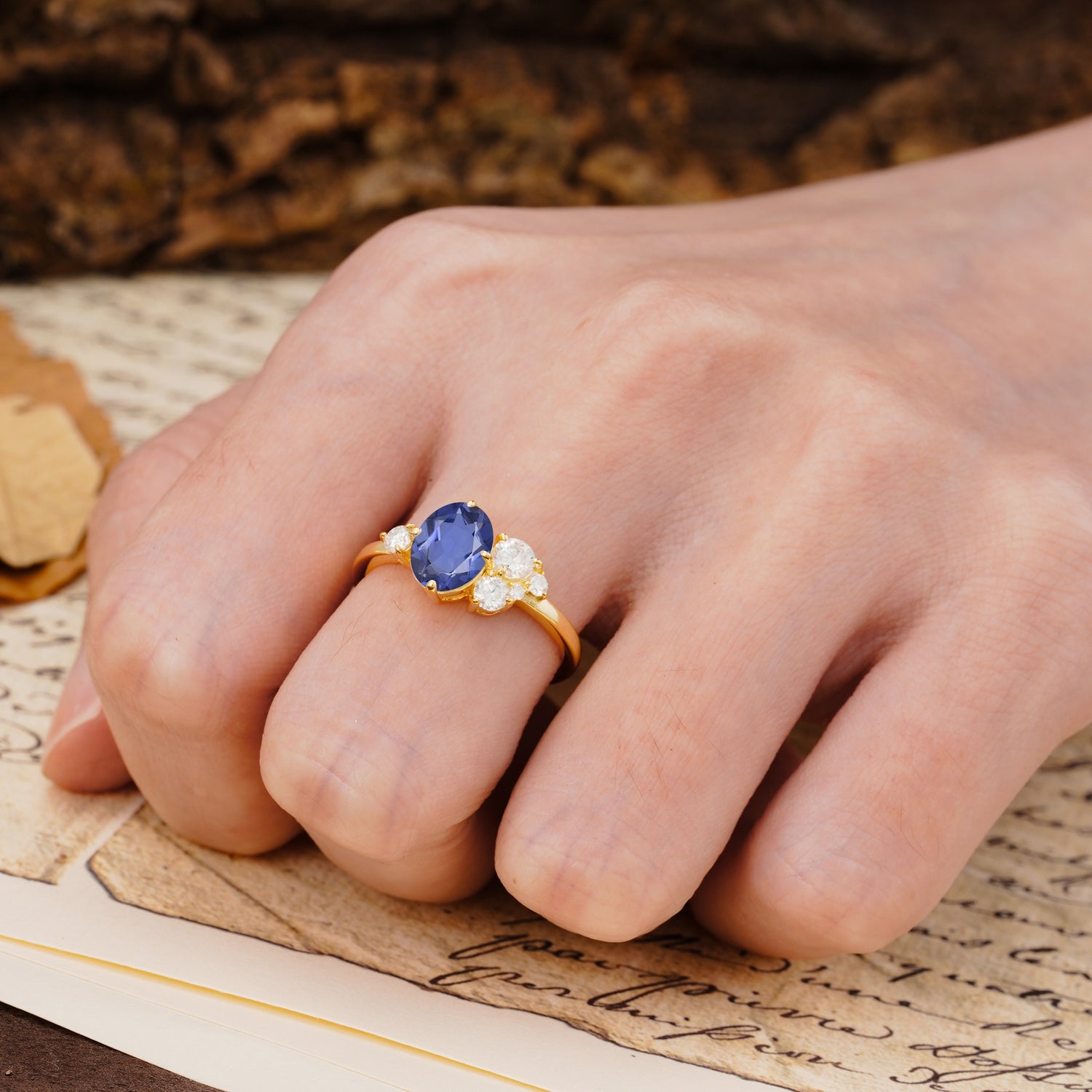 Classic And Unique Inlaid Marquise Cut Tanzanite Engagement Ring - Additional view